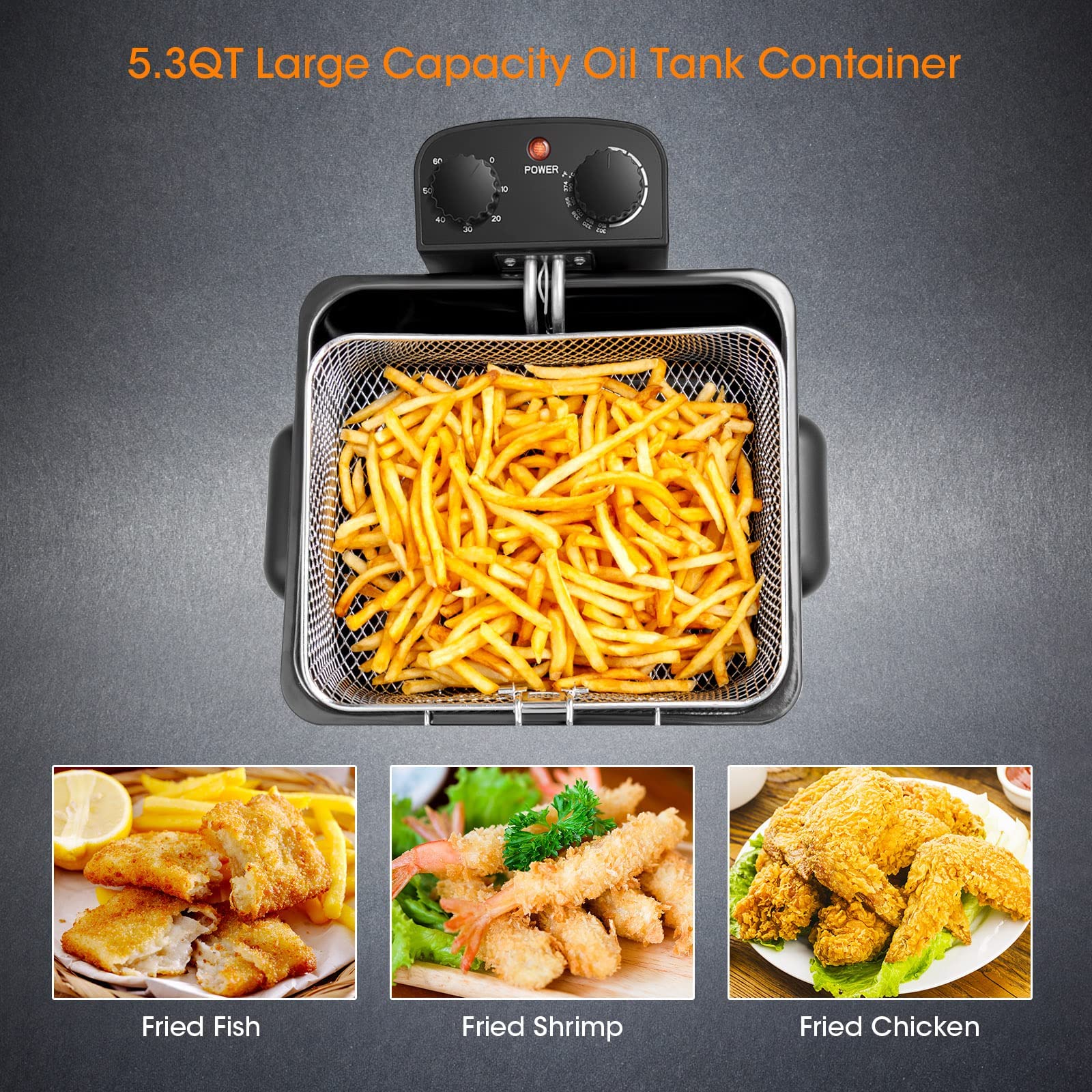 Giantex 1700W Commercial Electric Deep Fryer with 3 Baskets - 5.3QT/21-Cup Capacity, Large Oil Container, View Window Lid, Adjustable Temp & Timer - Perfect for Home Kitchen, Restaurant & Party Cooking
