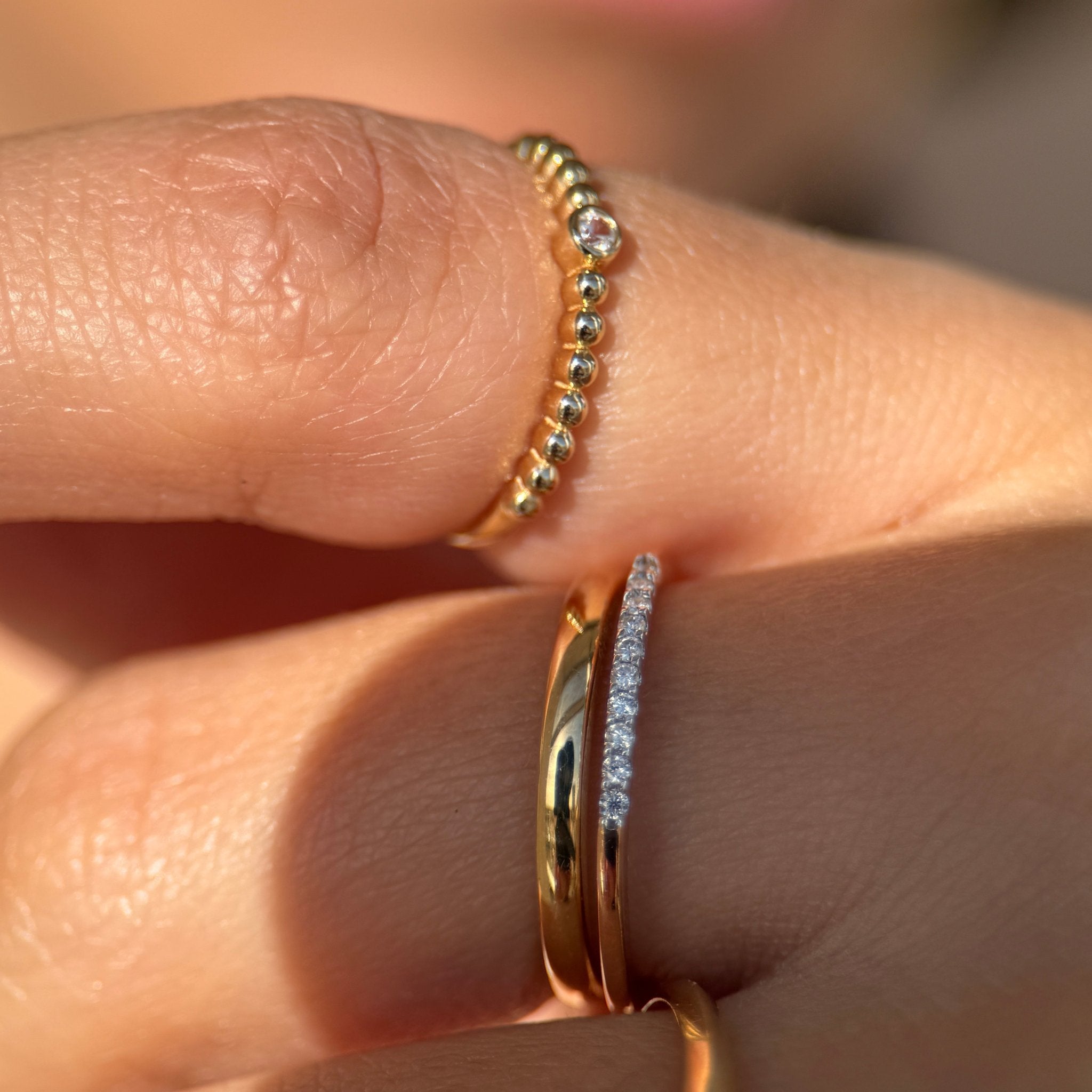 14K Solid Yellow Gold Beaded Sapphire Bezel Ring for Women - Elegant Jewelry Gift for Anniversary, Birthday & Special Occasions