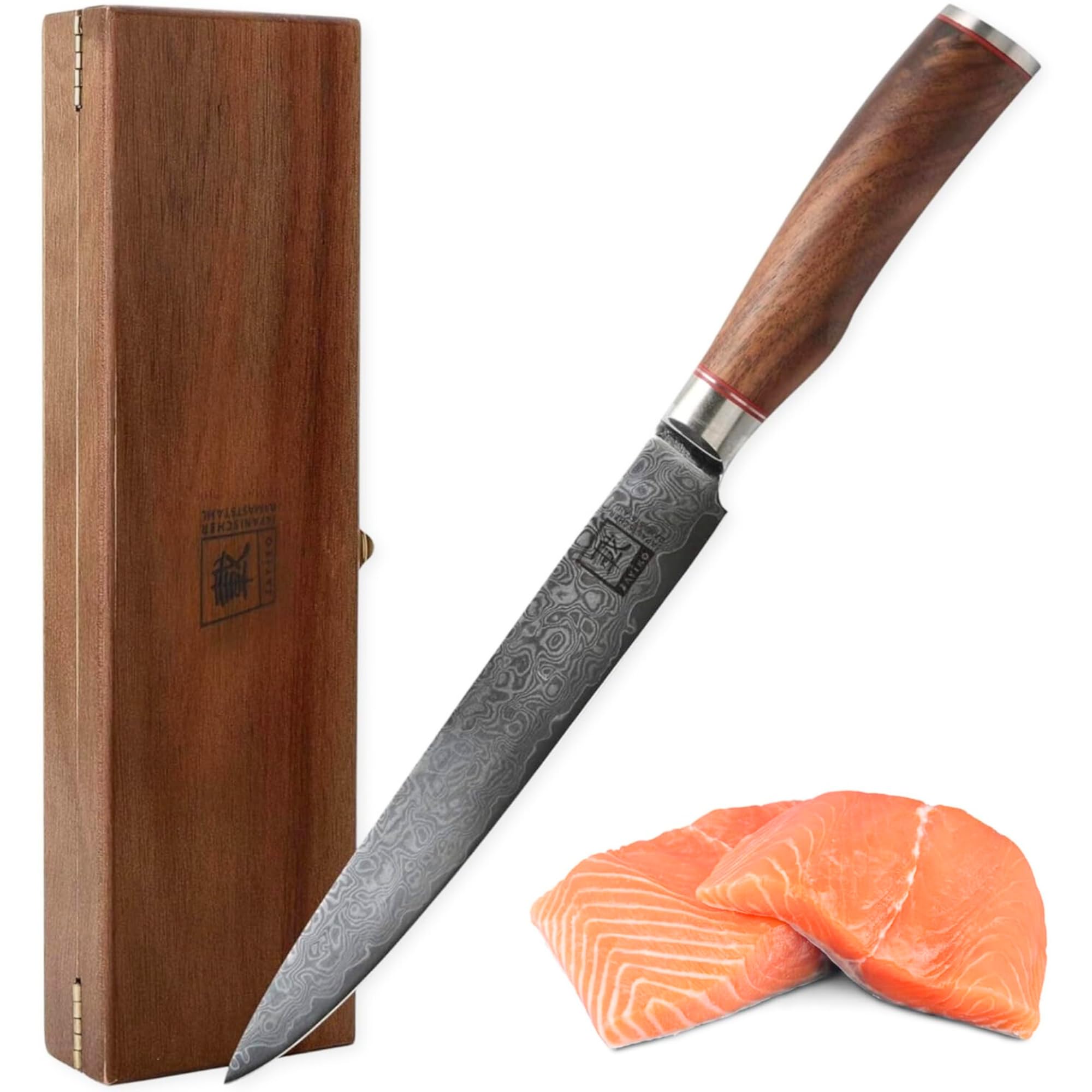 Premium 8-inch Damascus Chef Knife - 67-Layer VG10 Core Steel with Walnut Wood Handle - Professional Kitchen Knife for Meat Cutting, Boning & Food Preparation - Perfect Gift Boxed Culinary Tool for Chefs & Home Cooks