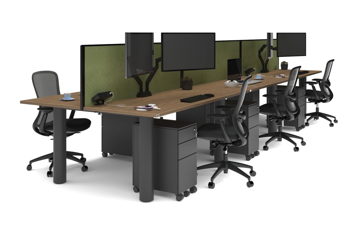 Quadro Cylinder Leg 6-Person Office Workstation Desk [1600L x 700W] - Modern Collaborative Workspace Solution for Team Meetings & Office Productivity