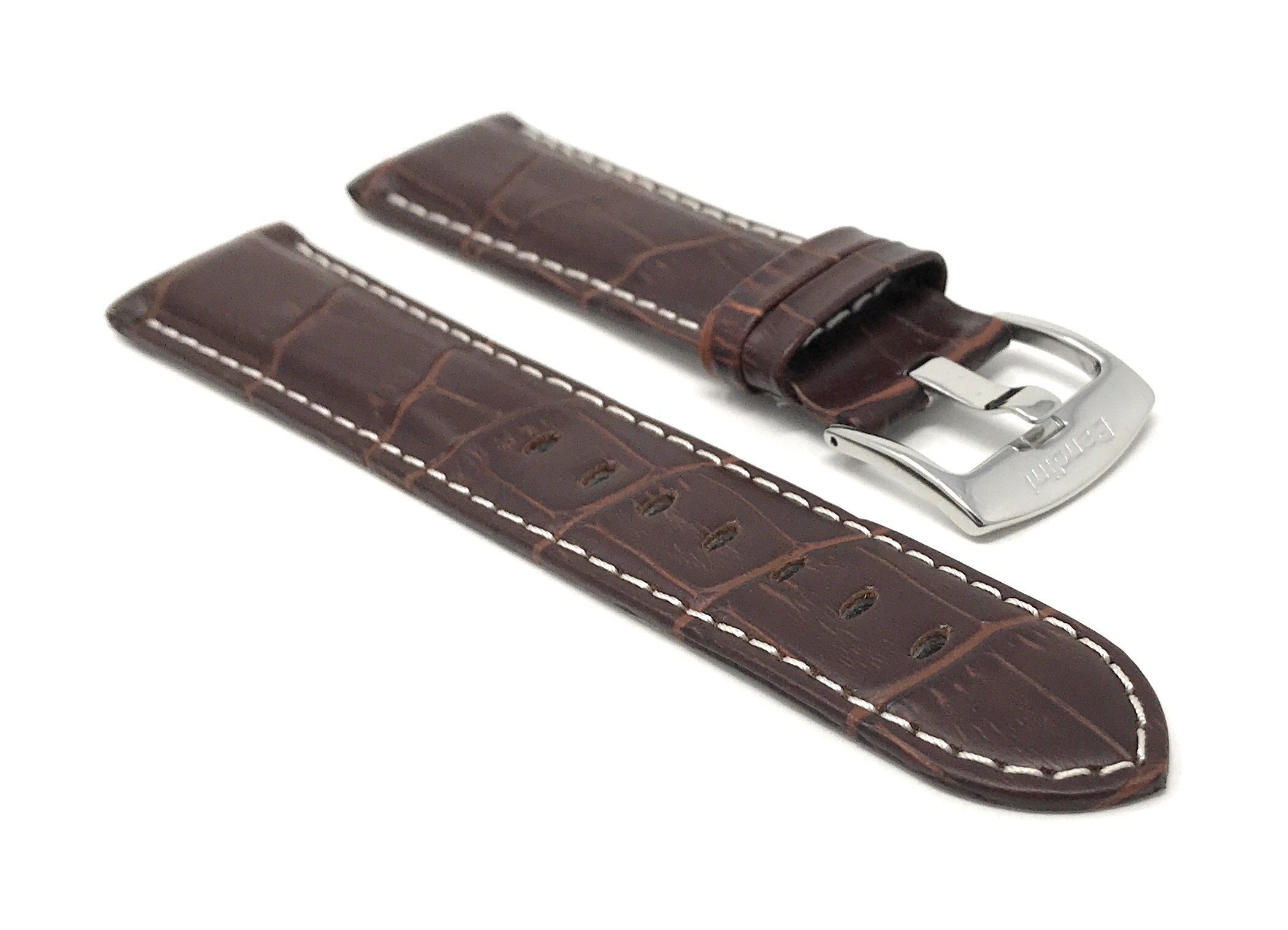 20mm Alligator Leather Watch Band for Men - Brown Strap for Classic & Smart Watches - Office & Casual Wear
