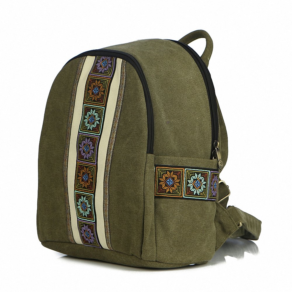 Tiamitit Women's Ethnic Totem Floral Print Mini Backpack - Embroidered Canvas Shoulder Bag for Travel, Festival & Daily Use