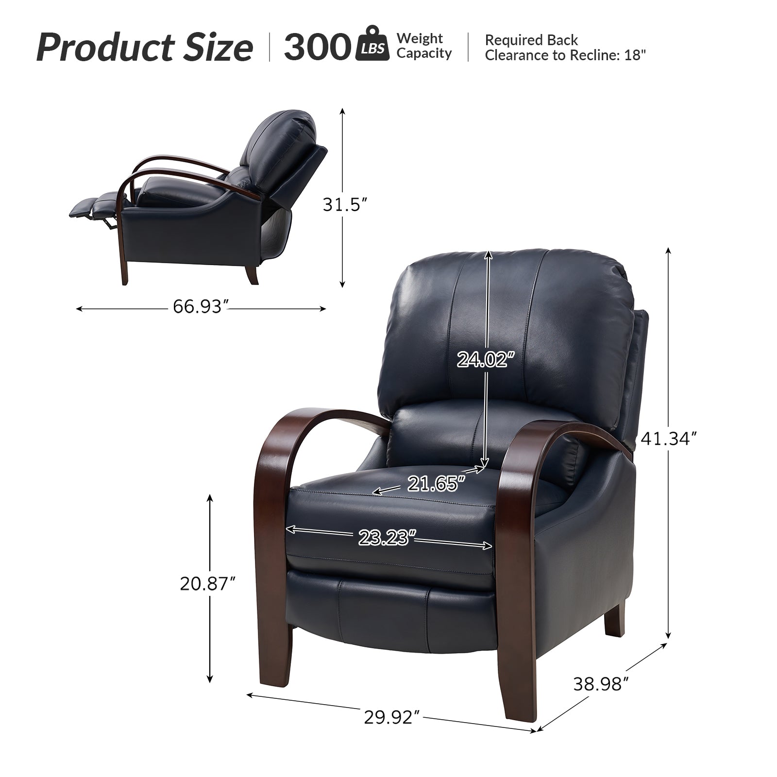 Melissa Genuine Leather Manual Recliner Chair - Handcrafted Full Grain Leather Living Room Recliner with Smooth Manual Mechanism, Perfect for Home Theater, Gaming, and Relaxation