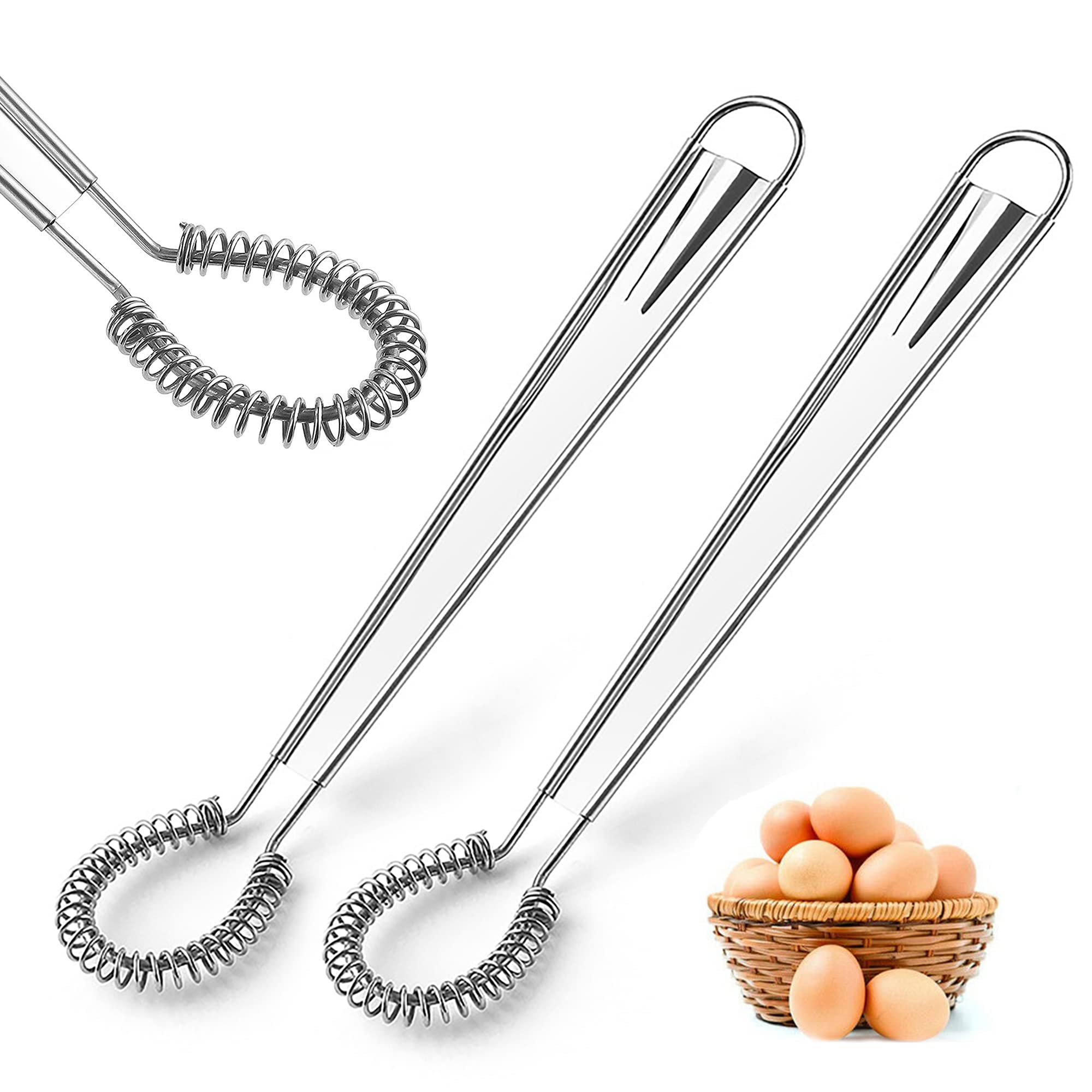 2 Pack Stainless Steel Mini Whisks - Spring Coil Wire Egg Beater for Baking, Cooking & Mixing - Handheld Small Whisk for Coffee, Sauce, Milk, Eggs & Cream - Perfect for Kitchen, Camping & Travel