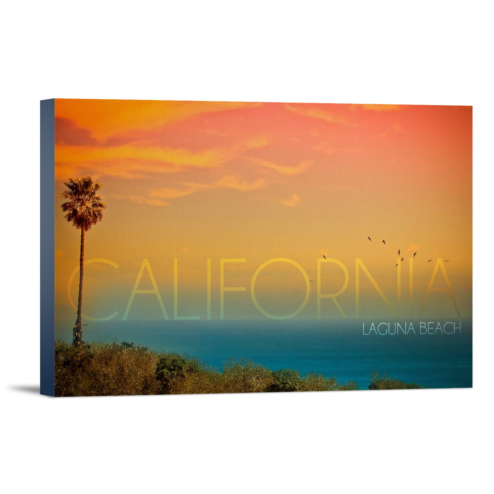 Laguna Beach California Sunset and Birds Wall Art - 16x24 Wrapped Canvas Print - Coastal Home Decor for Living Room, Bedroom & Office