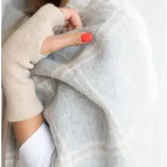Soft Wool Scarf - Light Grey & Tan Check Plaid Pattern - Warm Winter Fashion Accessory for Women & Men - Perfect for Cold Weather, Office, Travel & Outdoor Activities