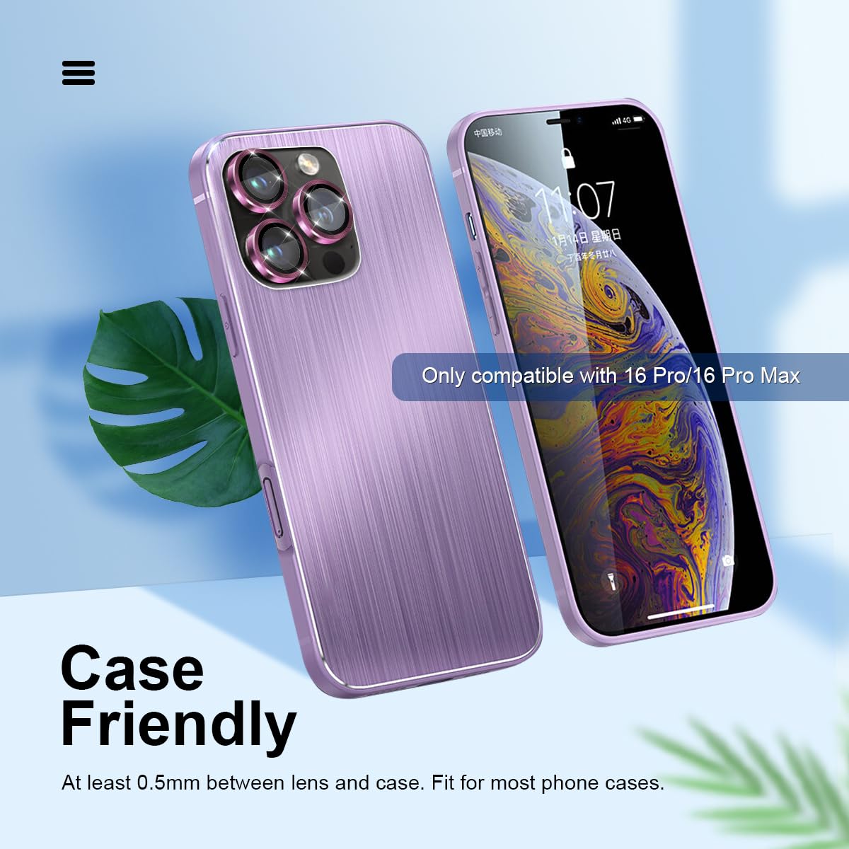 Premium Tempered Glass Camera Lens Protector for iPhone 16 Pro Max & iPhone 16 Pro - Aluminum Alloy Lens Ring Cover - Scratch & Impact Resistant - Pink | Perfect for Outdoor Photography, Travel & Daily Protection