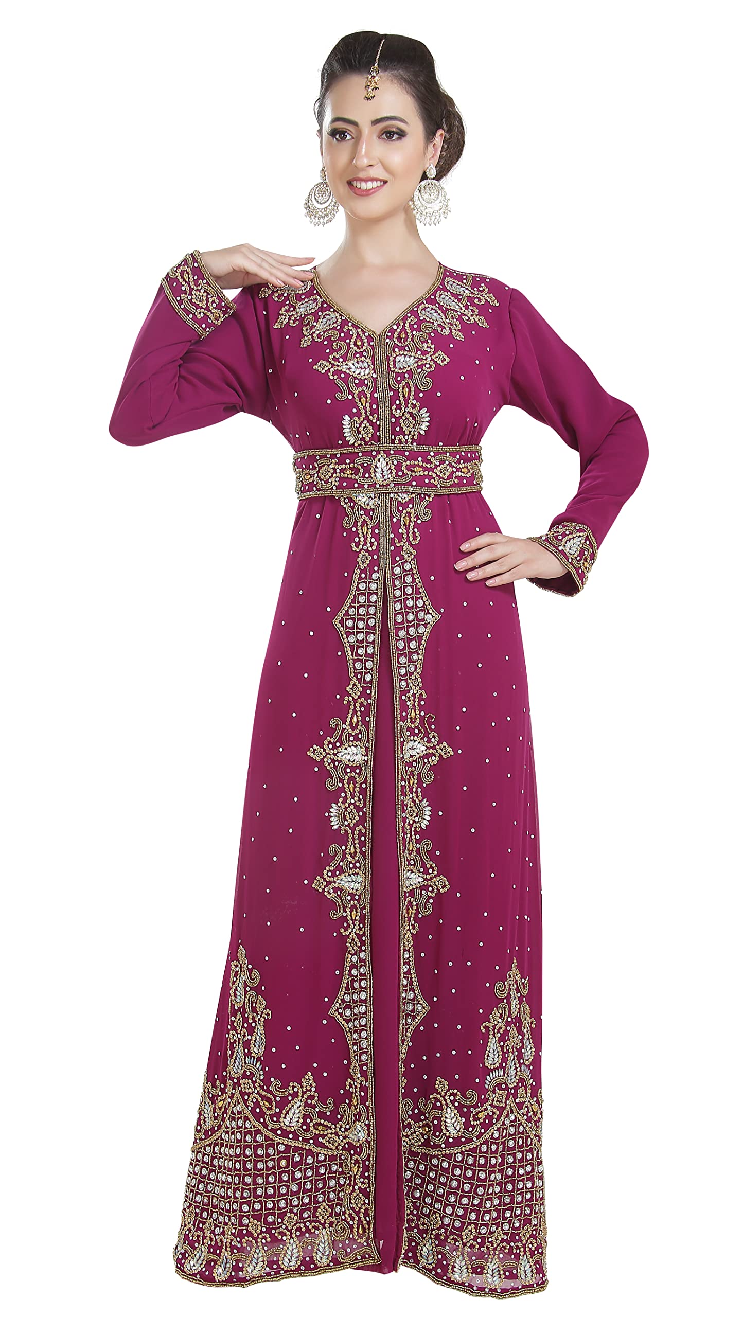 MAXIM CREATION Women's Arabian Kaftan Jallabiya Long Sleeve Abaya Dress - Plus Size Wedding Gown & Evening Wear for Special Occasions, Parties & Cultural Events