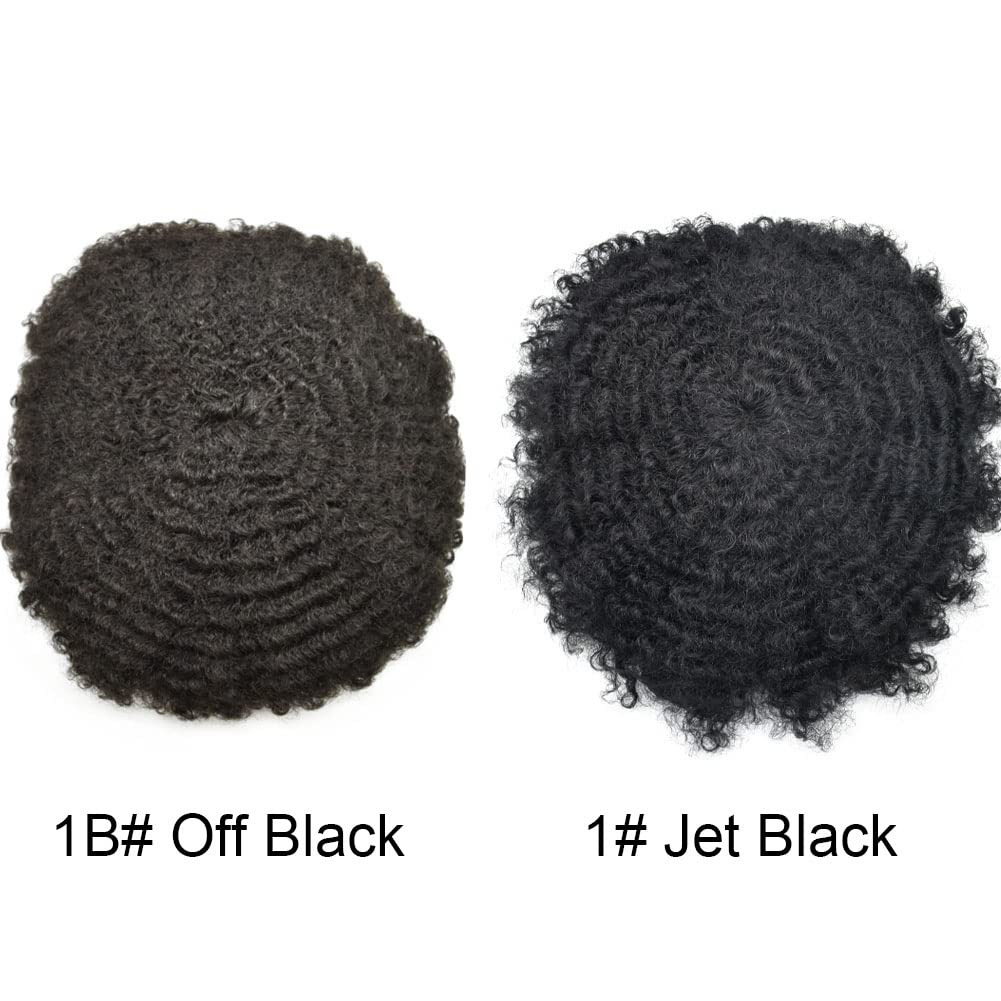 Afro Curly Men's Toupee - 10x8 Full French Lace Wig for Black Men | Kinky Curly Human Hair System | Transparent Lace Hairpiece Replacement (8mm Wave Curl, #1 Jet Black) - Perfect for Daily Wear, Special Occasions & Hair Loss Solutions