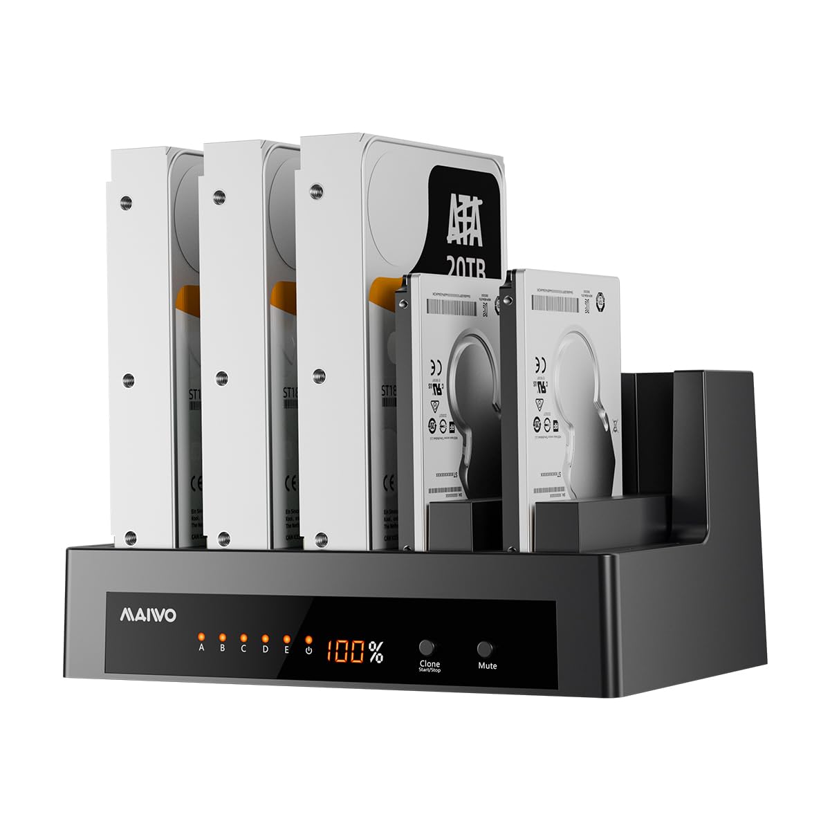 MAIWO 5 Bay USB 3.0 External Hard Drive Docking Station for 2.5''/3.5'' SATA HDD SSD - Offline Clone & Duplicator with 110TB Capacity - Perfect for Data Backup, Media Storage & PC Expansion