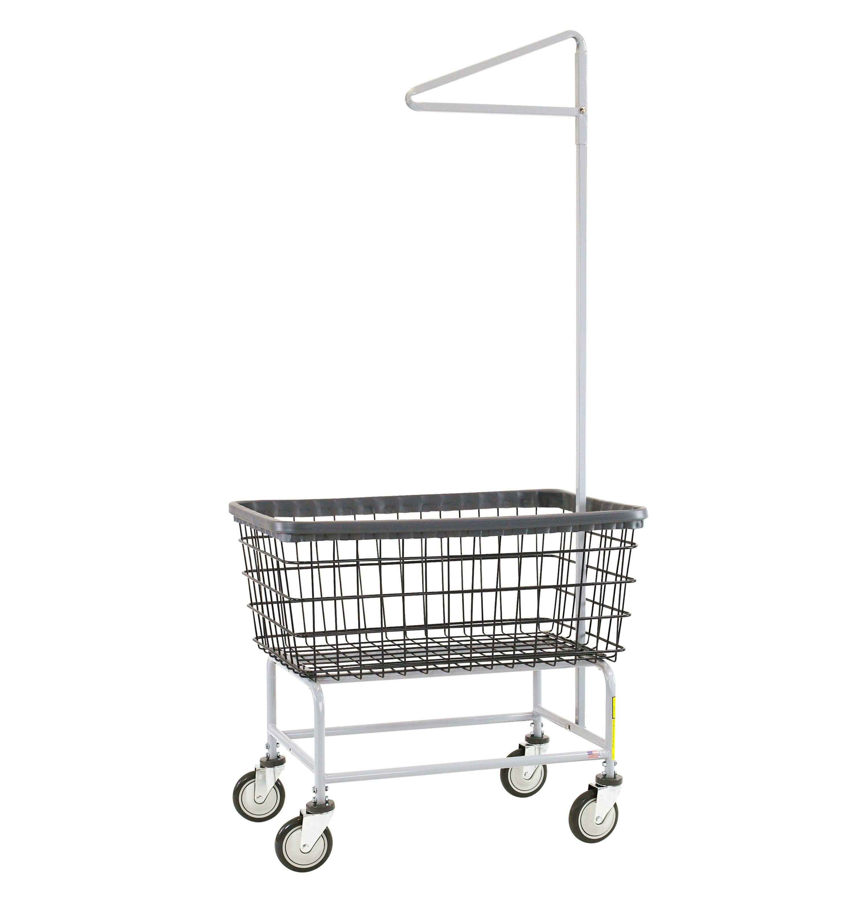 Dura Seven™ Large Capacity Laundry Cart with Single Pole Rack - Heavy Duty Rolling Clothes Hamper for Home, Dorm, Apartment & Laundry Room Organization