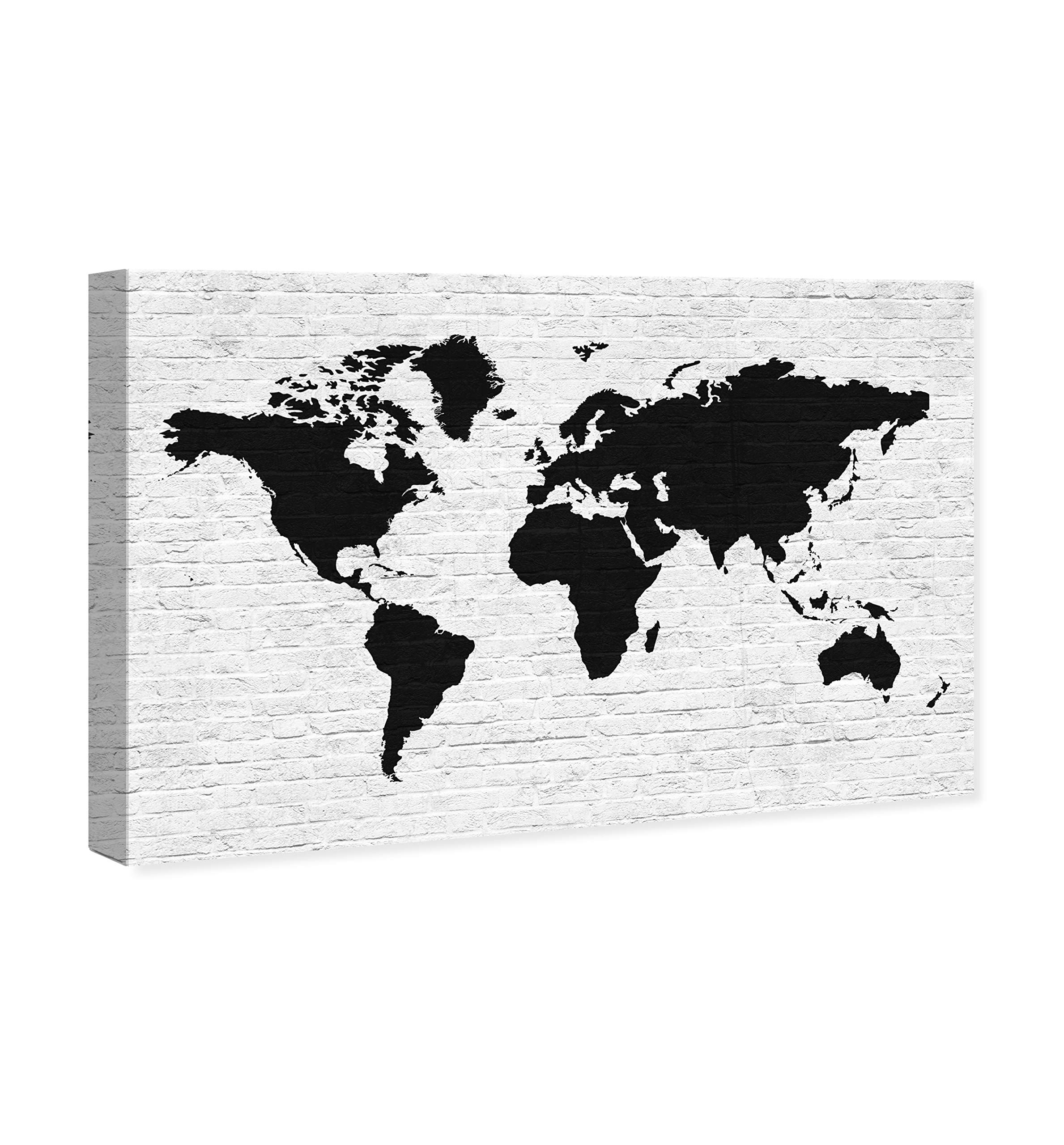 Oliver Gal Artist Co. World Map Wall Art Canvas Print - Clean Brick Mapamundi Home Decor - 15x10 Inches Black & White Framed Art - Perfect for Living Room, Office or Gift