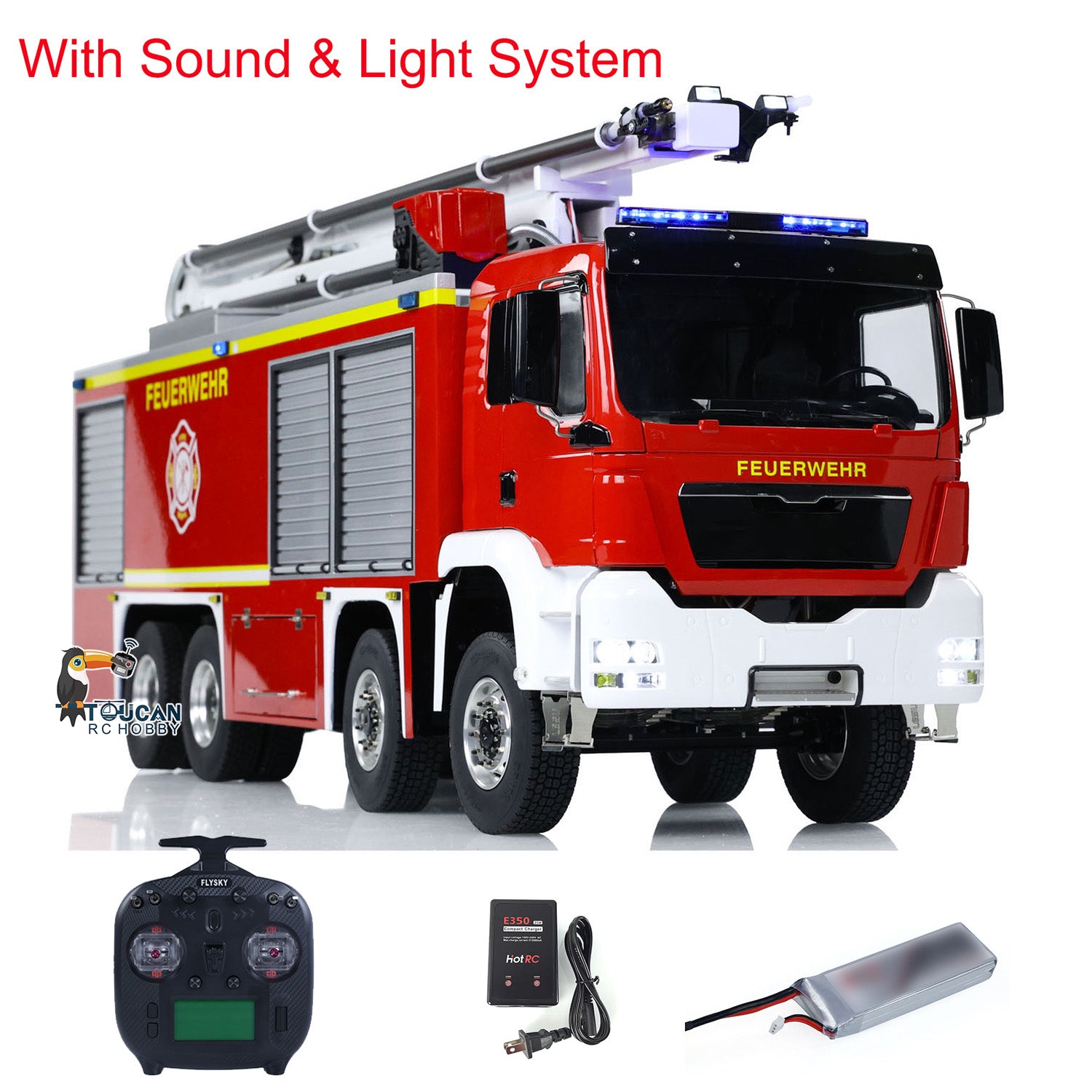 1/14 Scale Metal Chassis RTR Rescue Fire Truck - 8x4 RC High Reach Snozzle Fire Engine with ST8 Radio System & Battery (3363 Model) - Perfect for Emergency Simulation, Firefighting Training & RC Hobby Enthusiasts