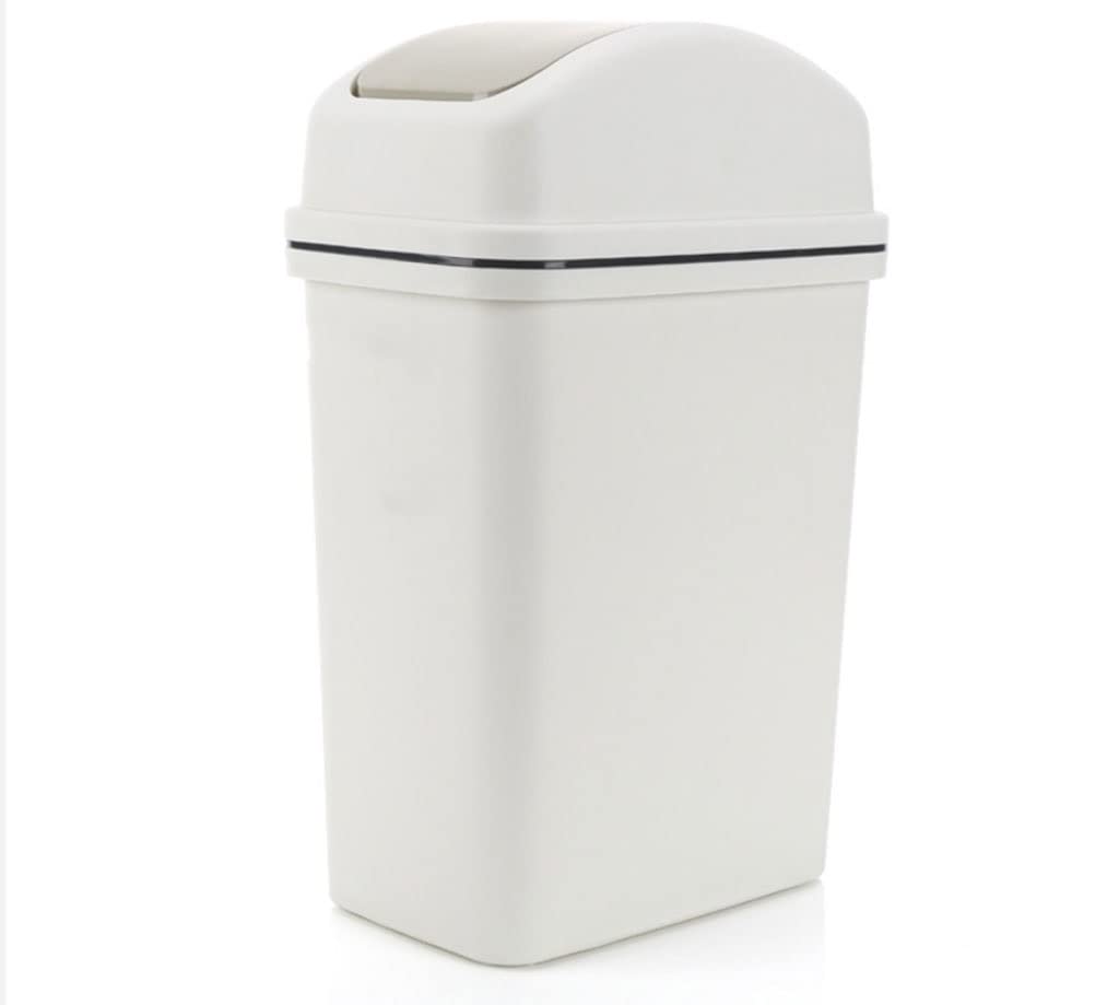 Stainless Steel Trash Can with Swing Lid - 10L/15L High Capacity Garbage Bin for Kitchen, Bathroom, Office & Home - Durable Waste Basket in White (Large Size) - Perfect for Waste Disposal & Recycling