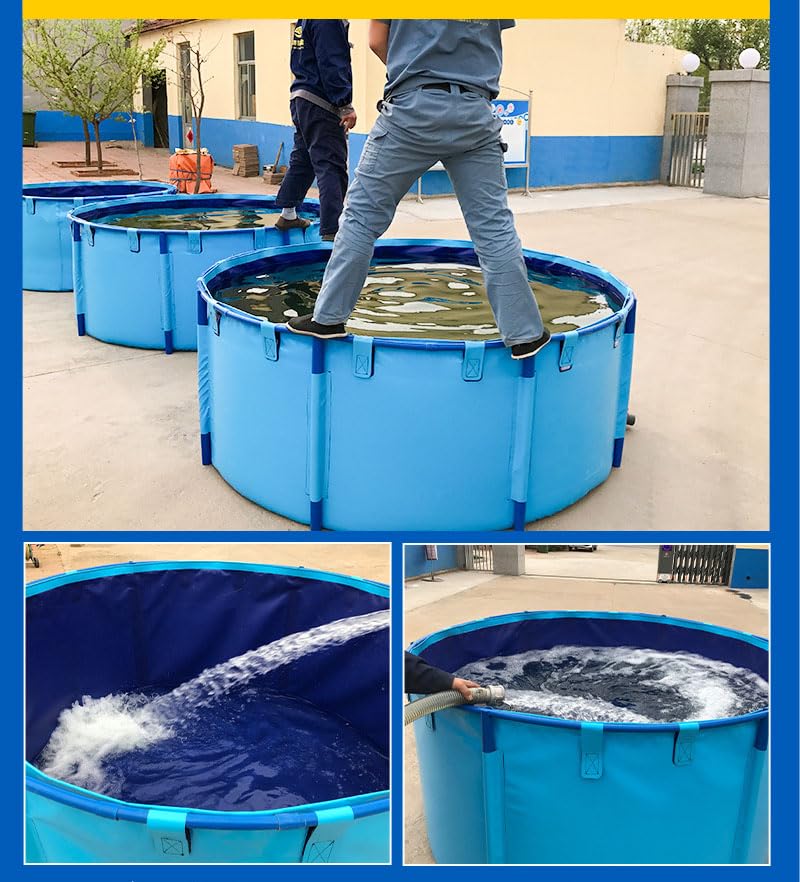 4.9ft x 3ft Collapsible Canvas Fish Pond - 449 Gallon Durable Above Ground Koi Holding Tank with Bracket & Irrigation Frame | Perfect for Backyard, Garden, Patio & Outdoor Fish Farming (Blue, 1.5m x 1m)