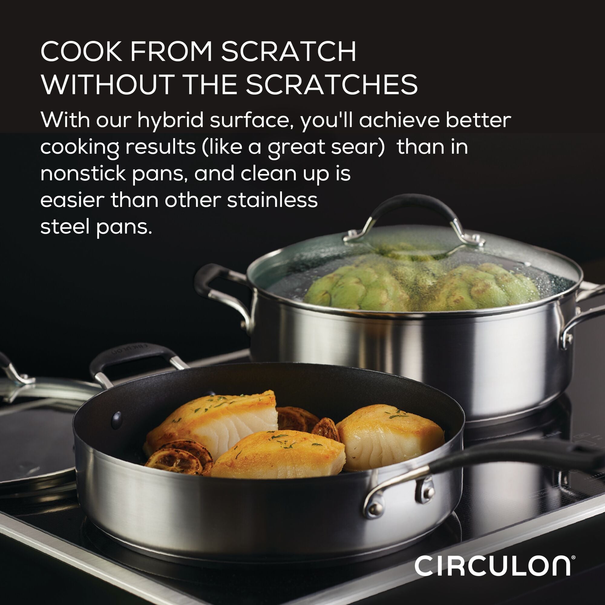 10-Piece Hybrid Stainless Steel Cookware Set - Nonstick & Durable Pots and Pans for Professional Cooking, Baking & Everyday Kitchen Use
