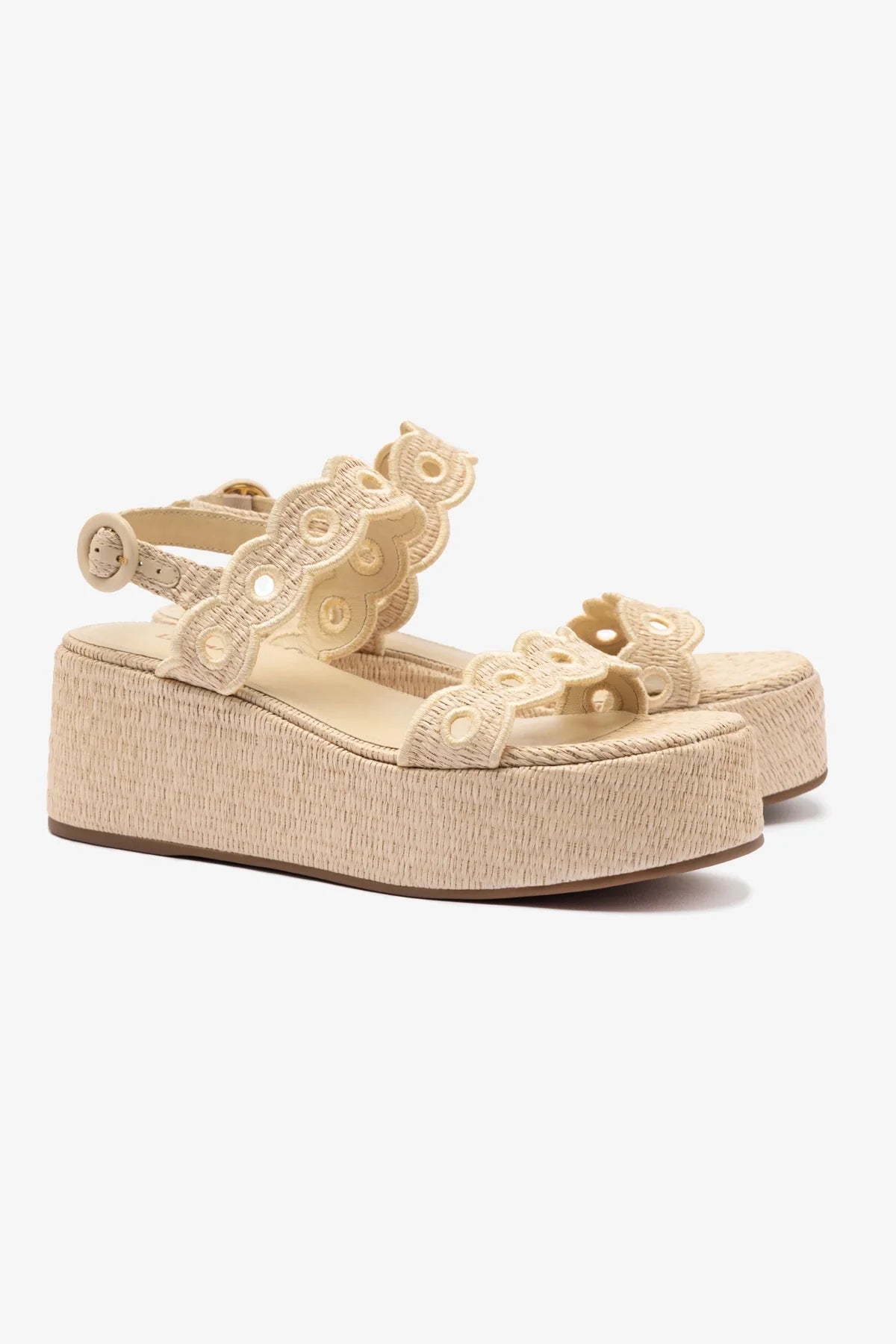 Florence Broderie Flatform Sandals in Natural Raffia - Comfortable Summer Beach Shoes for Women, Perfect for Vacation, Wedding & Outdoor Activities