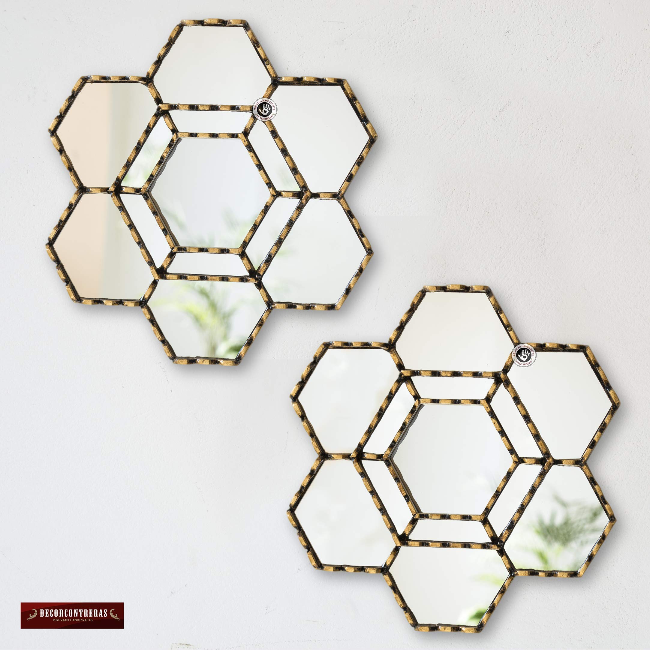 Handcrafted Gold Hexagonal Wall Mirror 11.8
