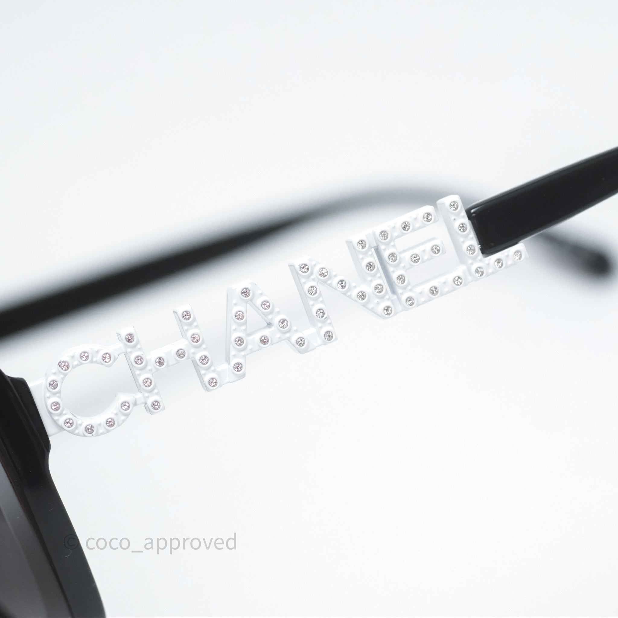 Chanel Acetate Strass Square Polarized Sunglasses for Women - Black & White Frame with UV Protection - Perfect for Beach, Driving & Outdoor Activities
