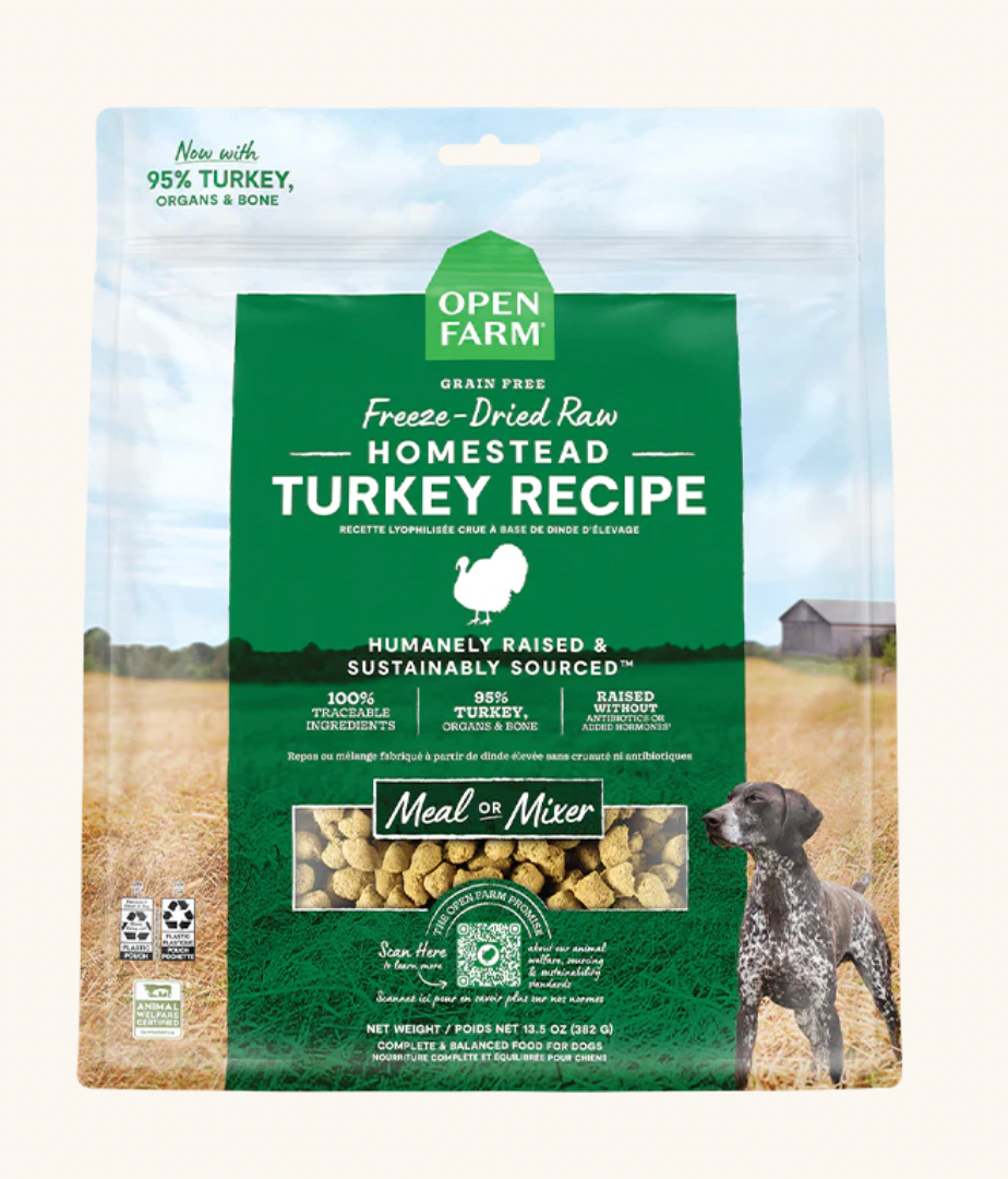 Open Farm Freeze Dried Raw Homestead Turkey Dog Food - Grain Free, High Protein Natural Treats for Small & Large Dogs - Perfect for Training, Travel & Outdoor Adventures