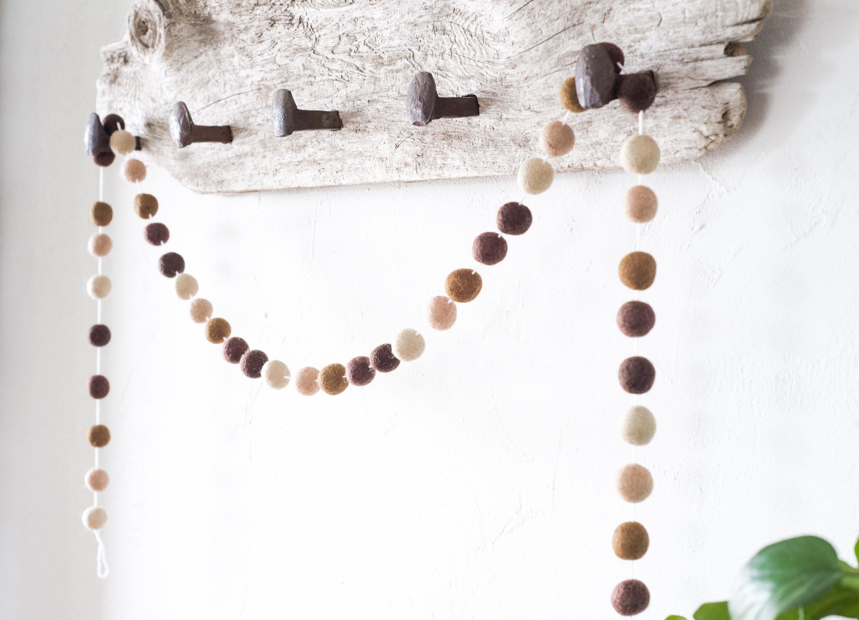Brown Ombre Felt Ball Garland - Handmade Decorative String for Nursery, Wedding, Party & Home Decor