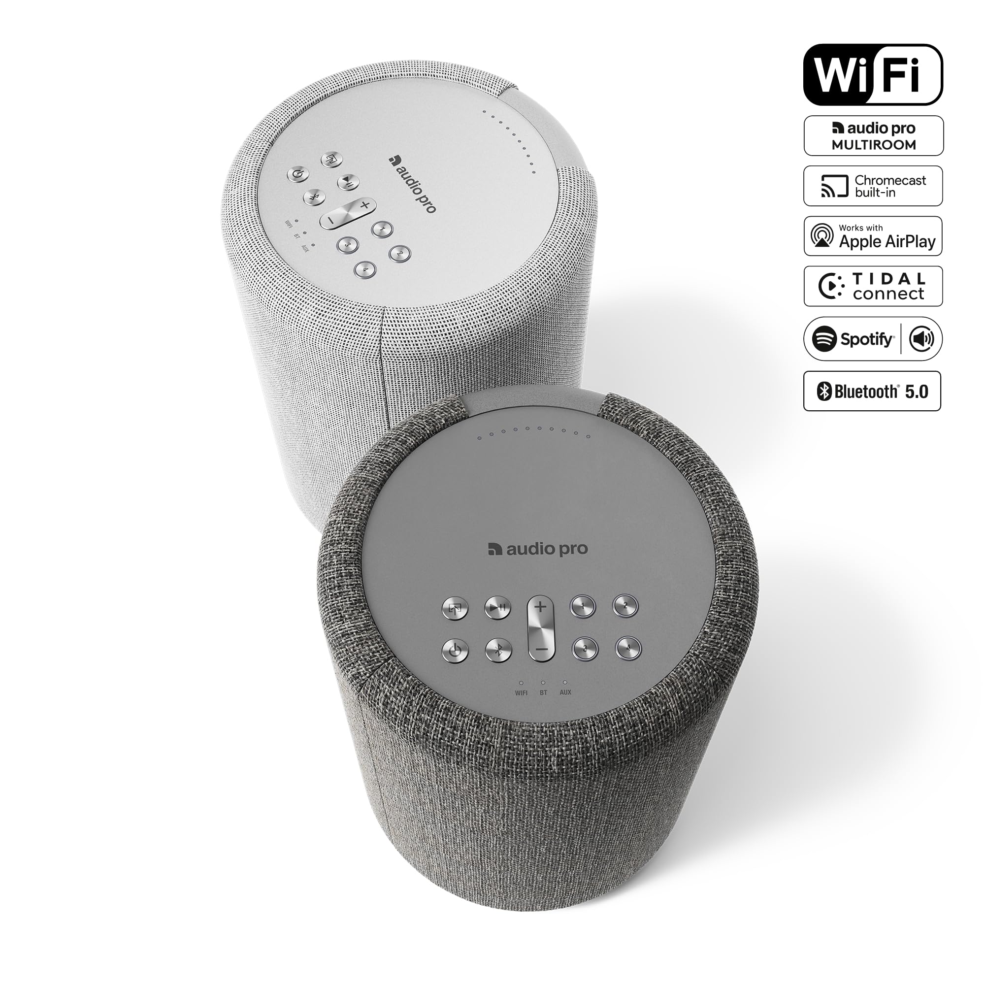 Audio Pro A10 MKII Wireless Bluetooth Speaker - Hi-Fi Sound with WiFi & 3.5mm Input for iPhone, Android, PC - Perfect for Home, Office & Outdoor Use - Dark Grey
