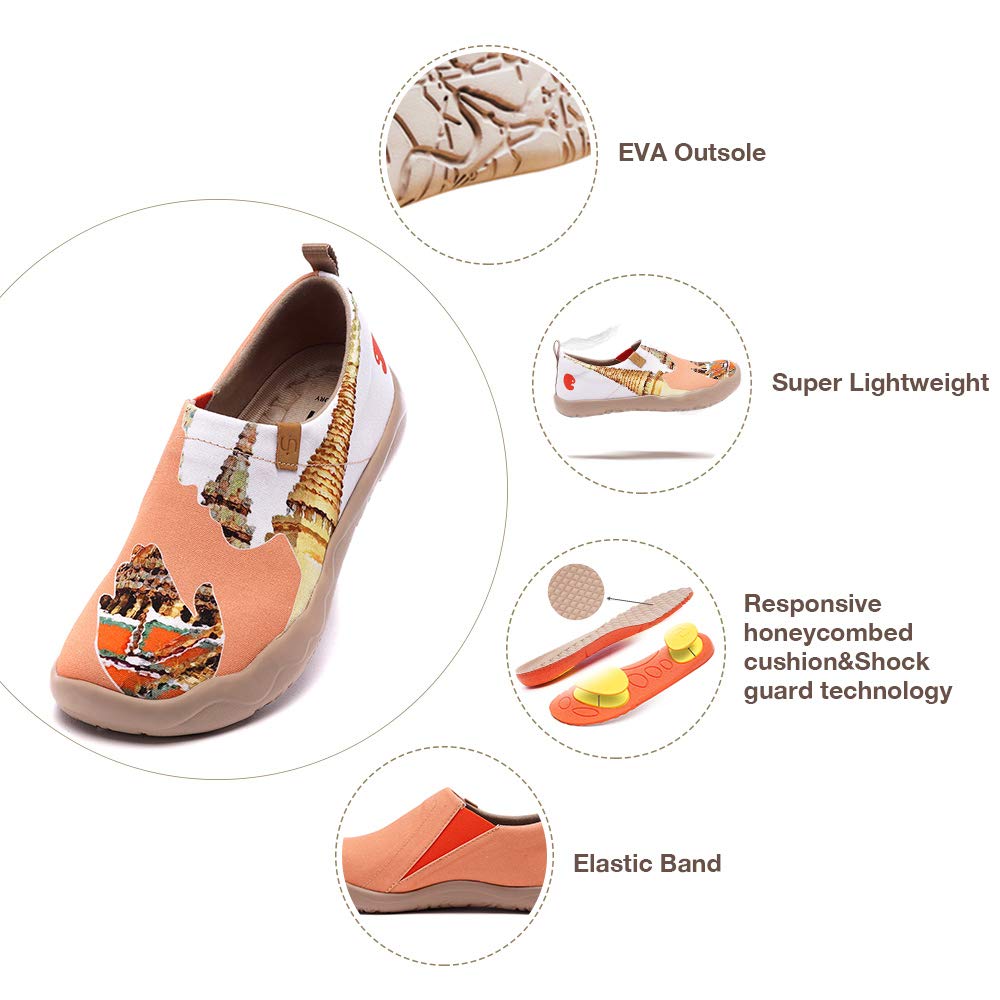 UIN Women's Slip-On Canvas Sneakers - Lightweight Casual Walking Shoes with Thailand Greeting Art Design (Size 39) - Perfect for Travel, Daily Wear & Summer Outfits