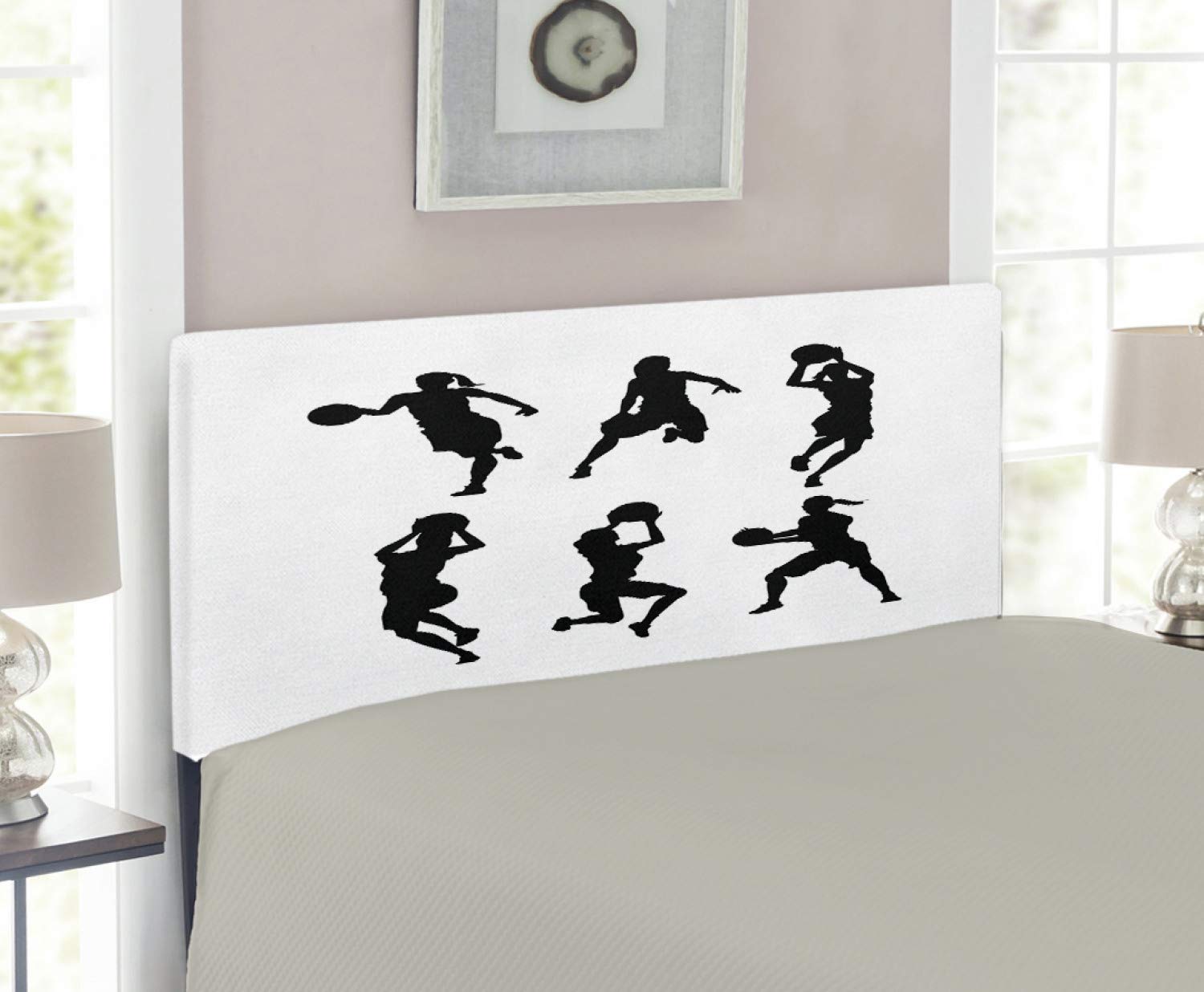 Lunarable Twin Size Black and White Monochrome Basketball Player Silhouette Headboard - Upholstered Decorative Metal Bed Headboard with Memory Foam for Sports Lovers | Perfect for Kids' Bedroom, Dorm Room, or Sports-Themed Decor