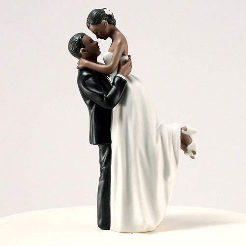 True Romance Dark Skin Tone Porcelain Wedding Cake Topper - Elegant Couple Figurine for Wedding Cakes, Anniversaries & Special Occasions