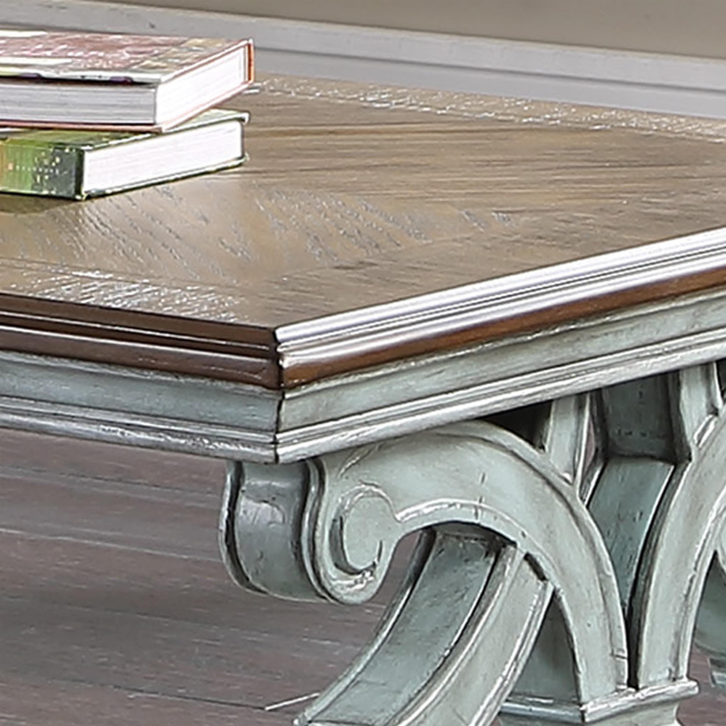 Furniture of America Adelman Solid Wood Coffee Table - Oak & Antique Blue Finish | Rustic Living Room Centerpiece for Home Decor