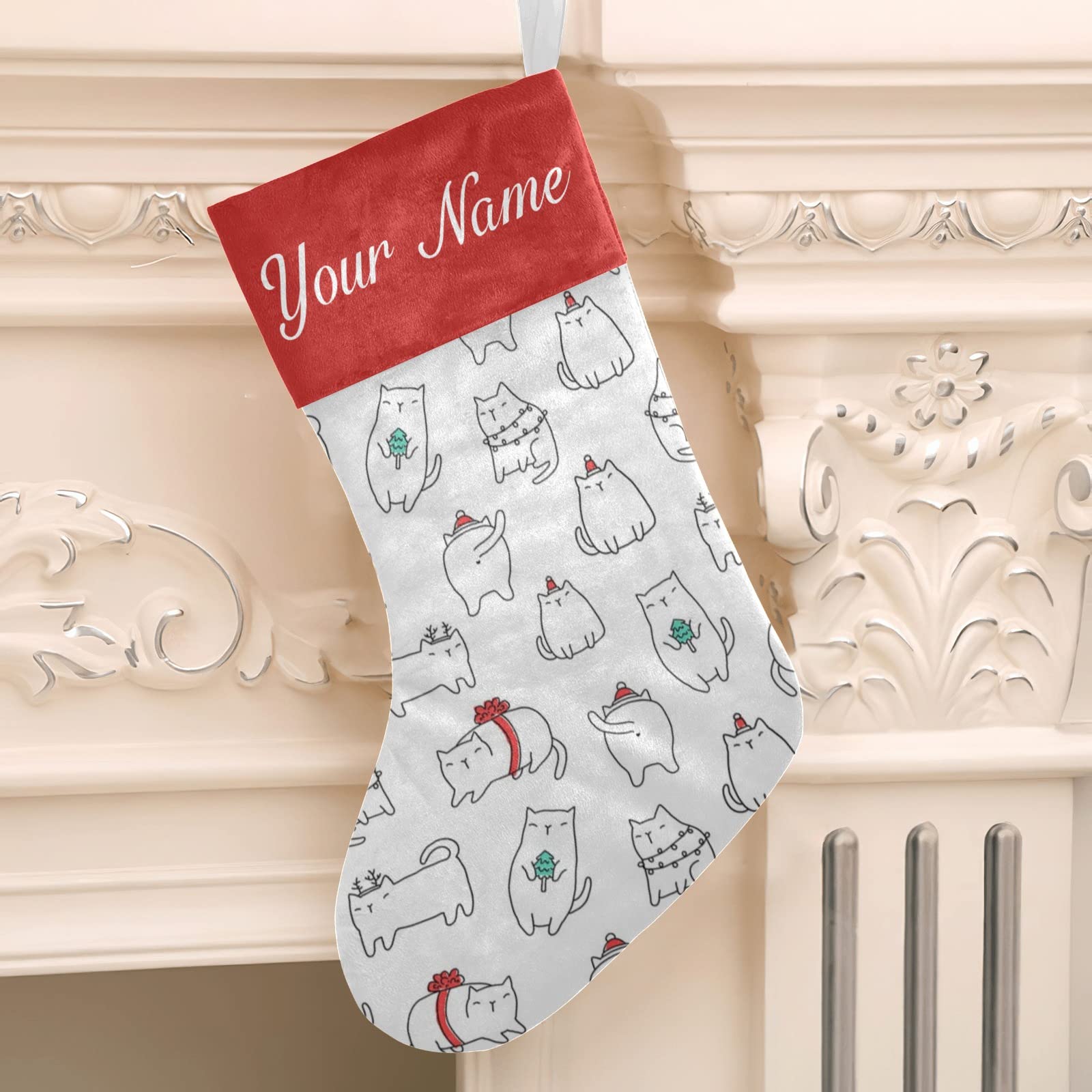 Personalized Christmas Cat Stockings - Custom Name Holiday Socks for Family, Party & Home Decor (17.52 x 7.87 Inch) - Perfect for Fireplace Mantel, Gift Exchange & Festive Holiday Decorations
