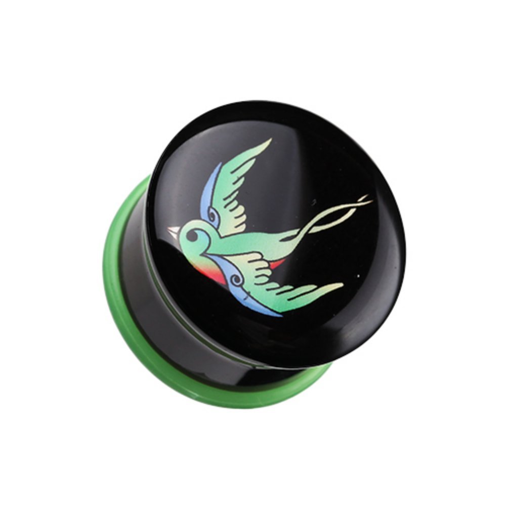 Rainbow Swallow Single Flared Ear Gauge Plug - Colorful Stainless Steel Stretcher for Ear Piercing - Perfect for Body Jewelry, Stretching, and Everyday Wear