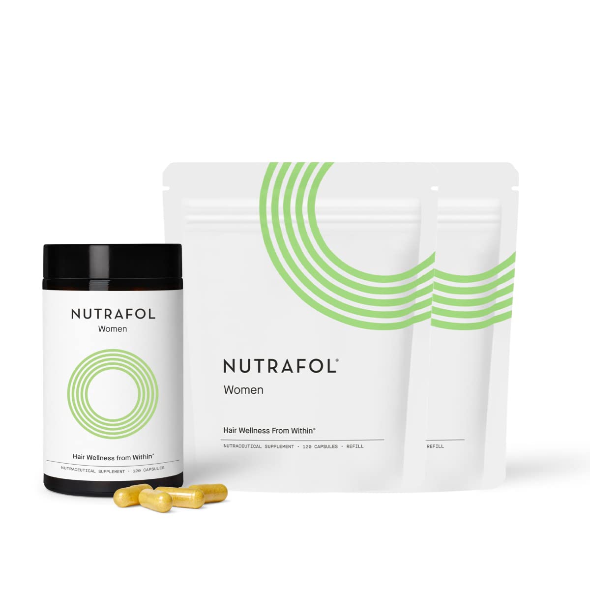Nutrafol Women's Hair Growth Supplement - Clinically Proven for Thicker, Stronger Hair | 1 Bottle + 2 Refill Pouches | Hair Loss Treatment for Women, Postpartum & Menopause Support | Daily Hair Vitamin for Fuller, Healthier Locks