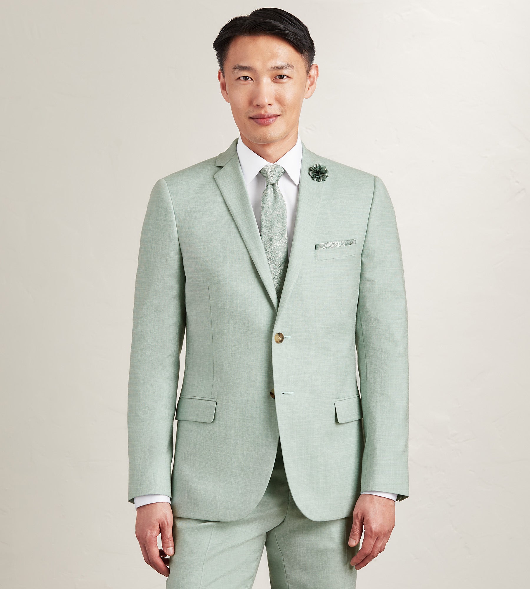 Modern Fit Pale Green Solid Suit for Men - Slim Business Suit Jacket & Pants Set - Perfect for Weddings, Office & Formal Events