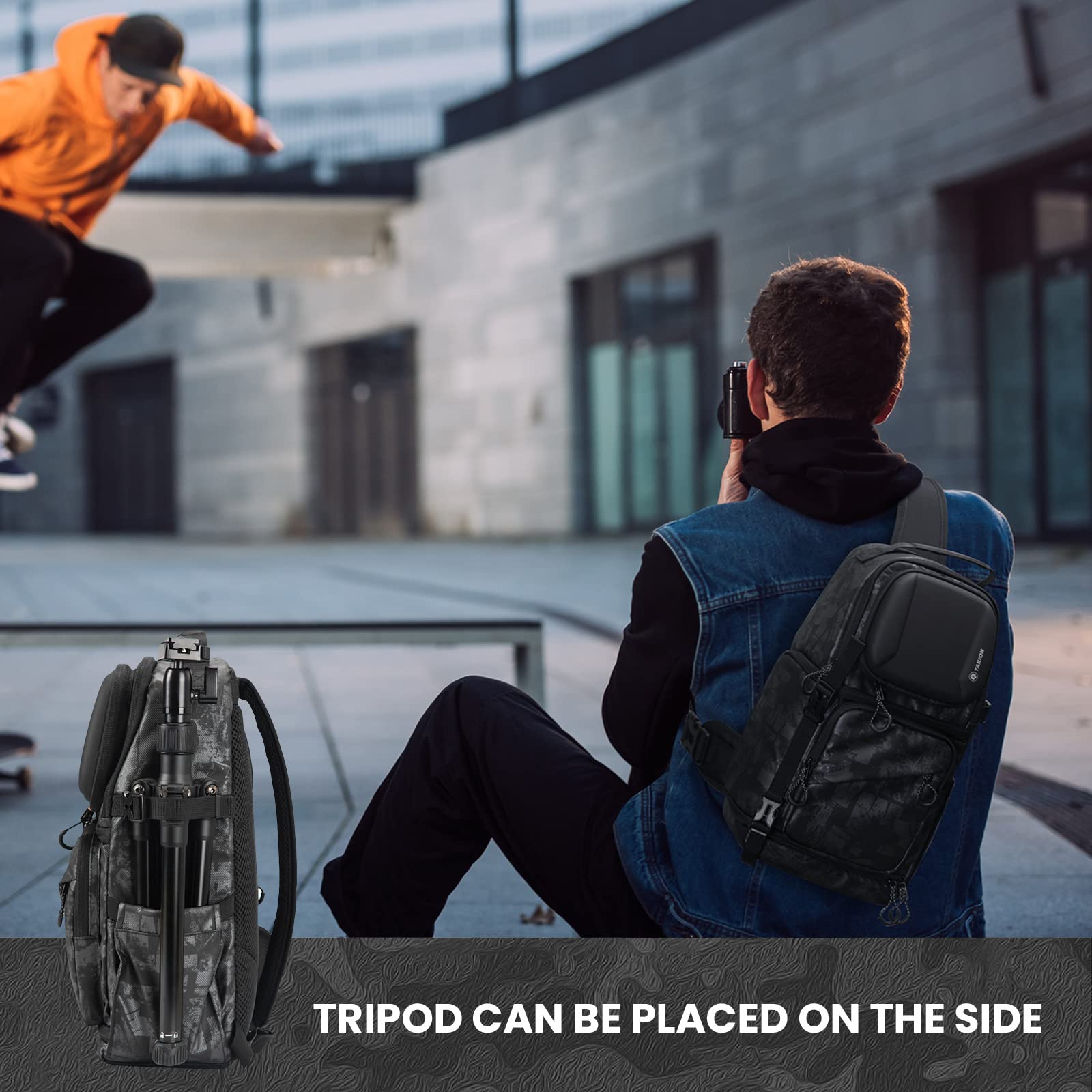 **TARION TR-S Waterproof Camera Shoulder Bag - Travel Photography Backpack with Rain Cover, Black & Grey, Small Daypack for DSLR & Mirrorless Cameras - Perfect for Hiking, Travel & Outdoor Photography**