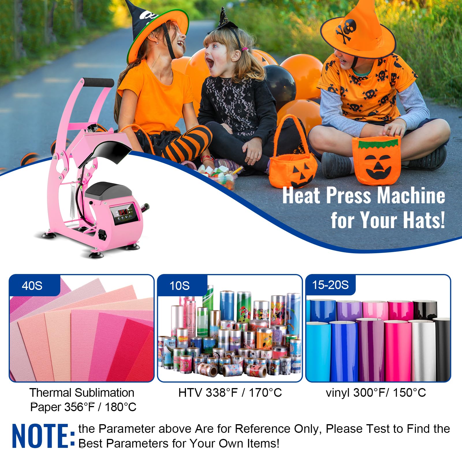 Professional Hat Press Machine with LCD Control - 2 Interchangeable Platens & Caps Stretcher for Vinyl, Sublimation & Heat Transfer (Pink) - Perfect for Custom Hat Printing, DIY Crafts & Small Business Use