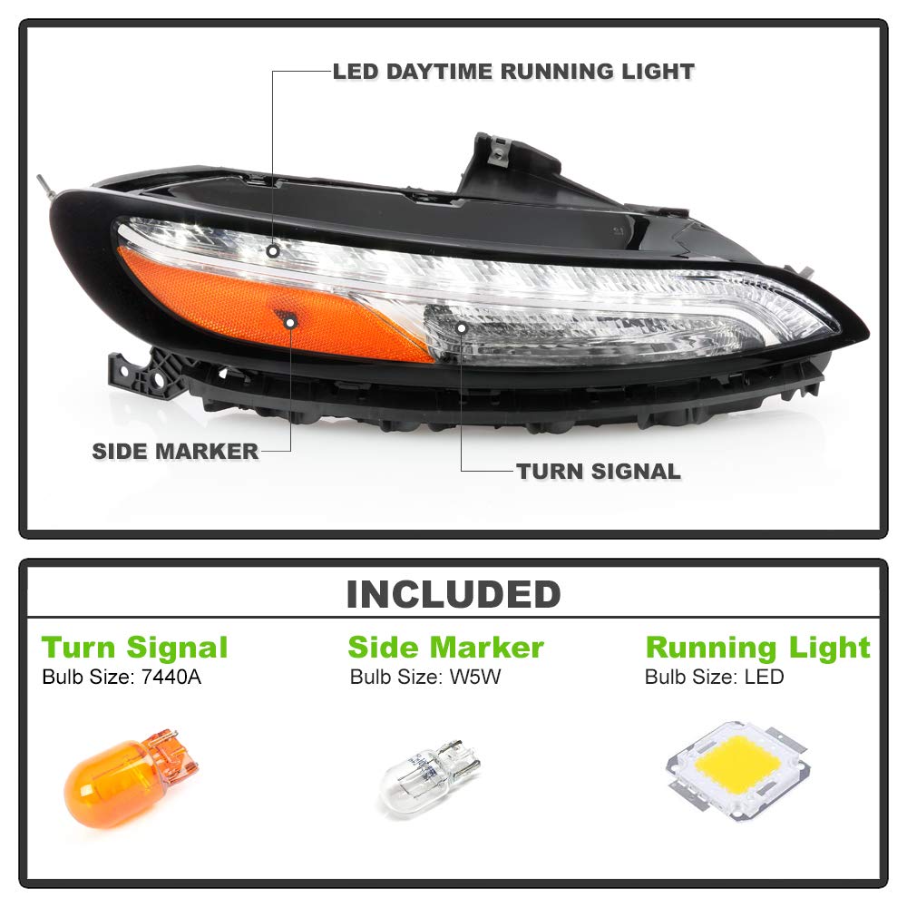 ACANII LED DRL Running Lights for 2014-2018 Jeep Cherokee - OE Style Parking Signal Lamps Assembly (Passenger Side) | Enhanced Visibility & Safety for Night Driving & Off-Road Adventures