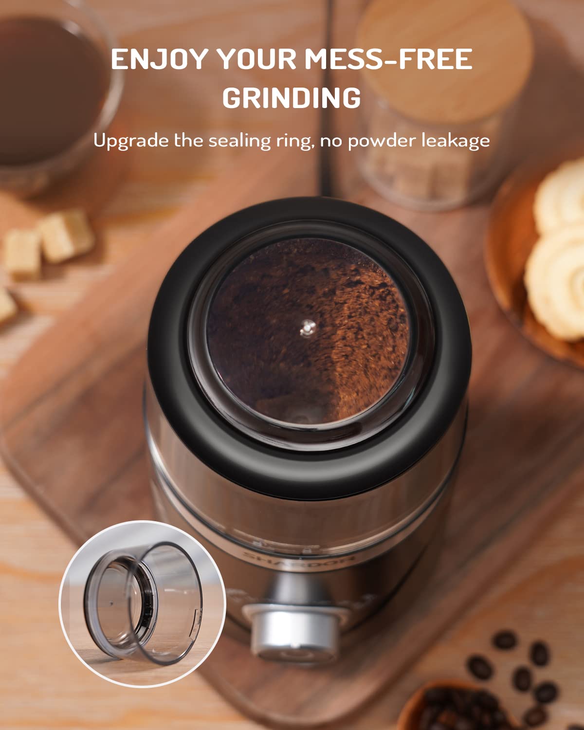 SHARDOR Electric Coffee & Spice Grinder with 2 Removable Stainless Steel Cups - Adjustable Precision Grinder for Wet & Dry Ingredients - Perfect for Coffee Beans, Pepper, Nuts, Grains & More (70g Capacity) - Ideal for Home Kitchen, Coffee Shops & Gourmet Cooking