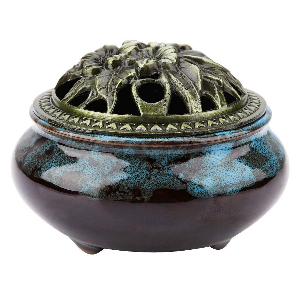 YUYTE Ceramic Incense Burner - Elegant Portable Glazed Censer for Sandalwood & Aromatherapy, Celadon Blue Home Decor, Perfect for Meditation, Yoga & Relaxation