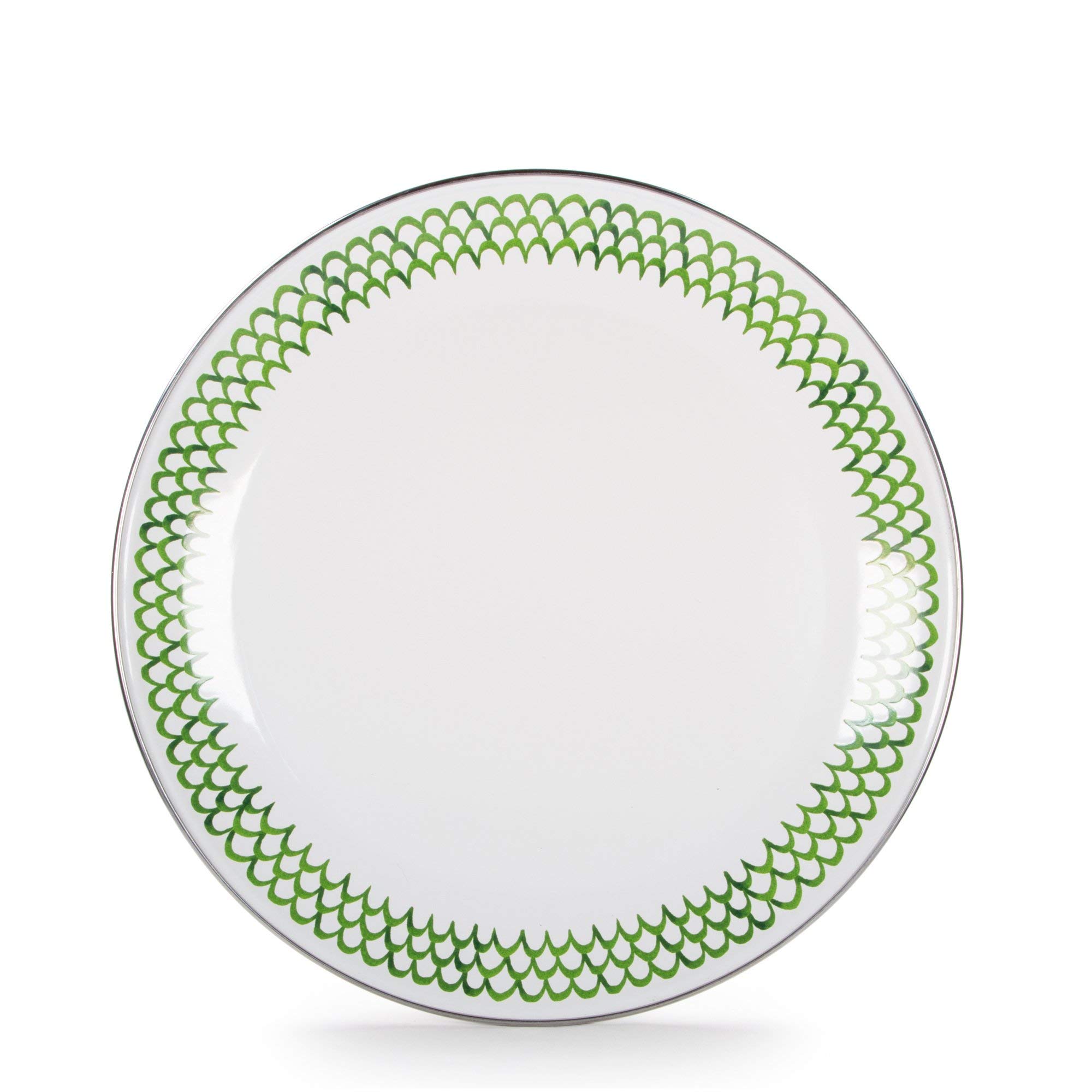 Golden Rabbit Enamelware Dinner Plates - Set of 4 (10.5 Inch) Vintage Green Scallop Edge Plates for Kitchen, Camping & Outdoor Picnic - Durable Melamine-Free Tableware