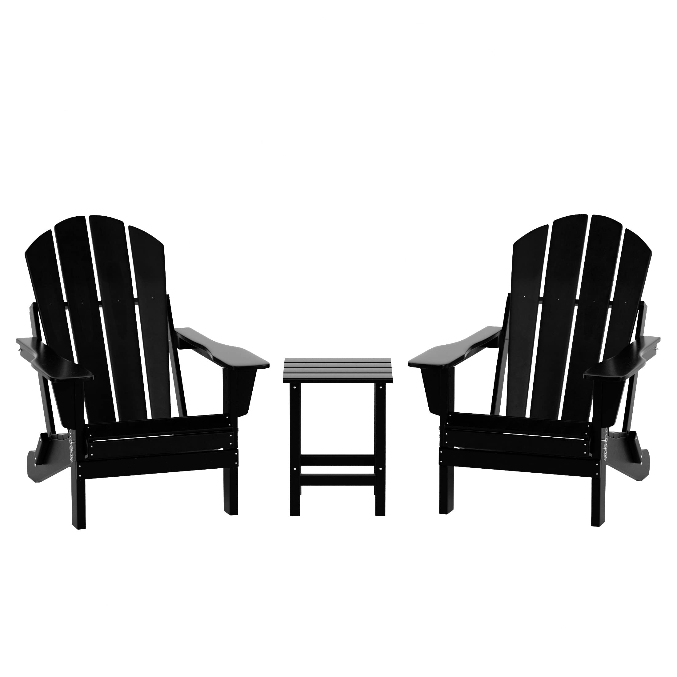 WO Home Furniture Adirondack Chairs & Table Set - 3-Piece Outdoor Patio Furniture with Folding Chairs & Side Table - Weatherproof & UV Resistant - Perfect for Backyard, Garden, Fire Pit, Deck & Balcony (Black)