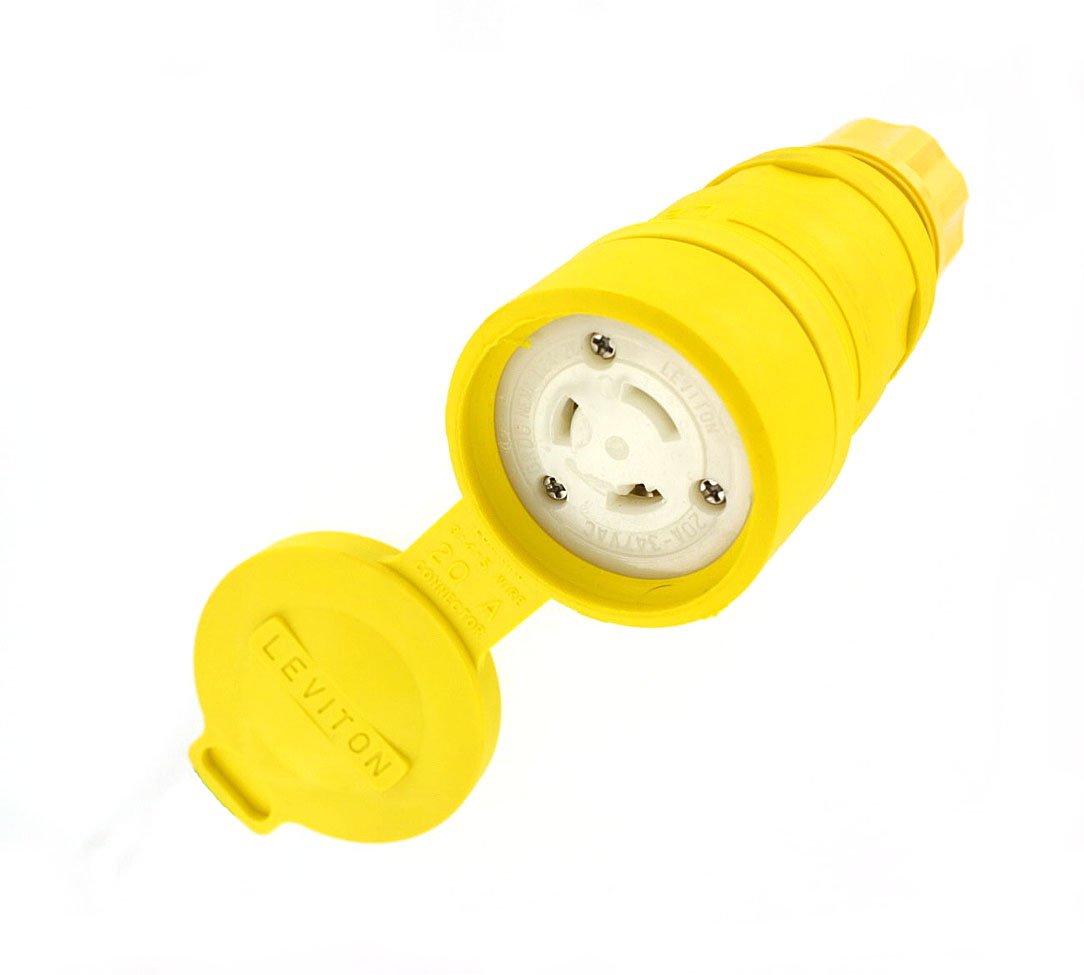Leviton 23W07 20 Amp 347 Volt Industrial Grade Locking Blade Grounding Connector - Yellow Wetguard for Outdoor & Industrial Electrical Applications