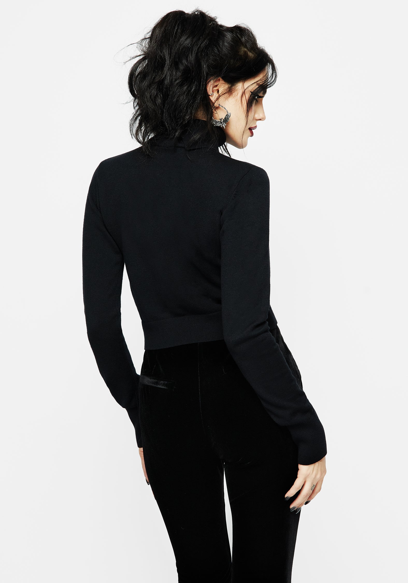 Mystify Embroidered Roll Neck Crop Sweater - Women's Fashion Knit Top for Casual Wear & Date Night Outfits