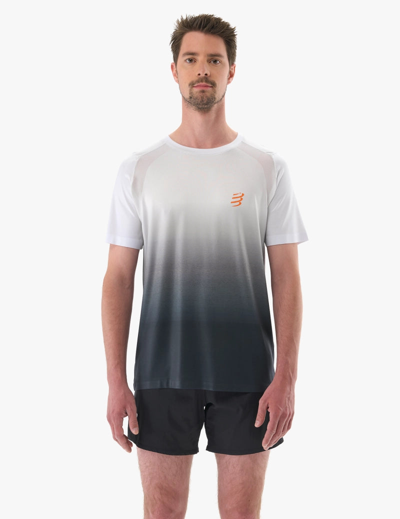 Compressport Men's Performance Short Sleeve Running Shirt - Moisture Wicking Athletic Tee for Workout & Training - Sugar/Black Color - Ideal for Marathon, Gym & Outdoor Sports
