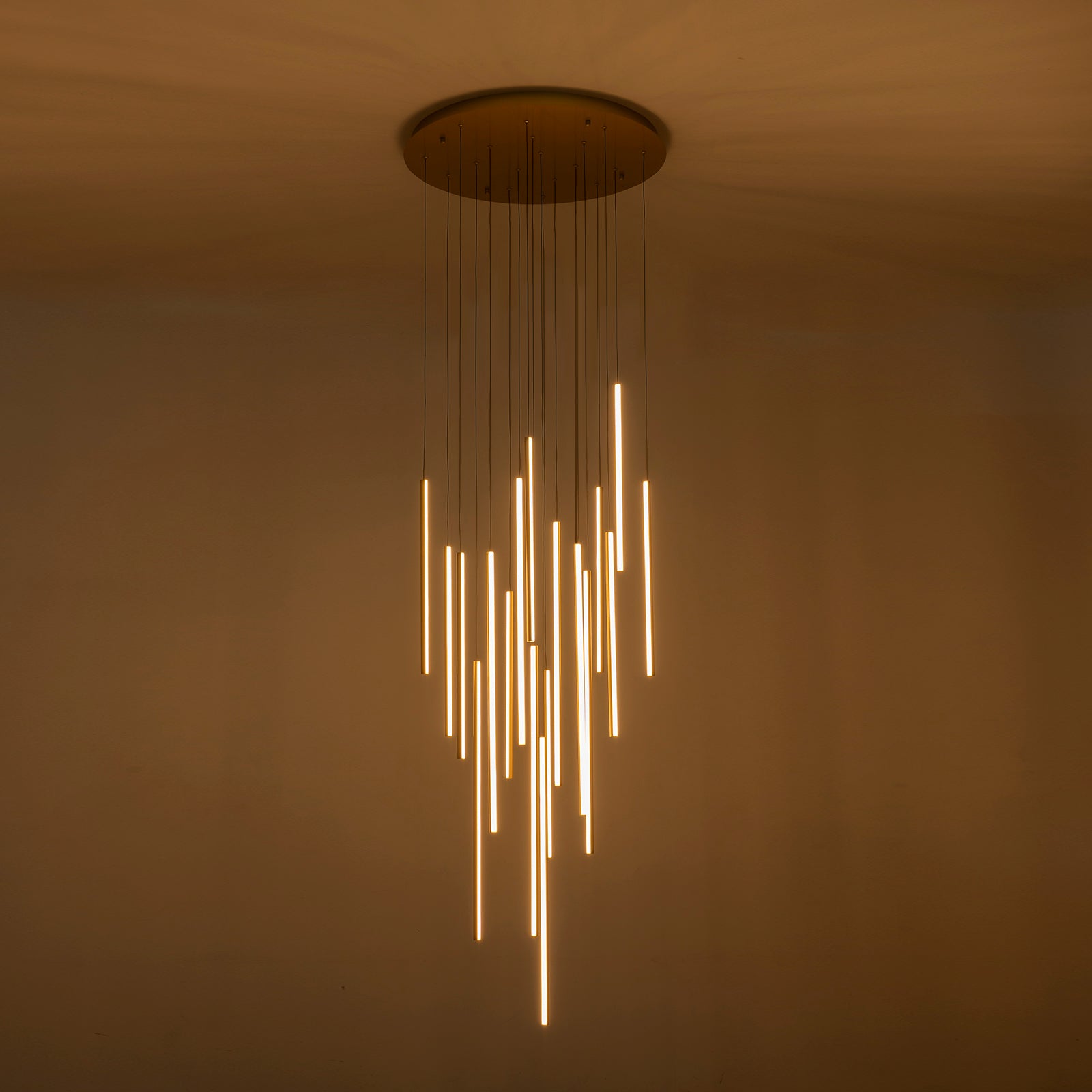 Glowlings 12/18 Light Modern Cylinder Linear LED Pendant Light - Dimmable Hanging Chandelier for Staircase, Kitchen Island, Dining Room & Living Room Lighting