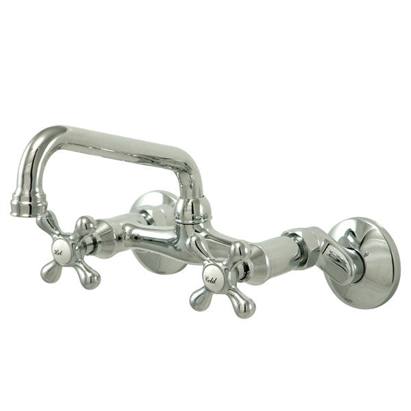 Stainless Steel Double Handle Wall Mount Kitchen Faucet - High Arc Brushed Nickel Sink Faucet for Modern Farmhouse & Commercial Kitchens