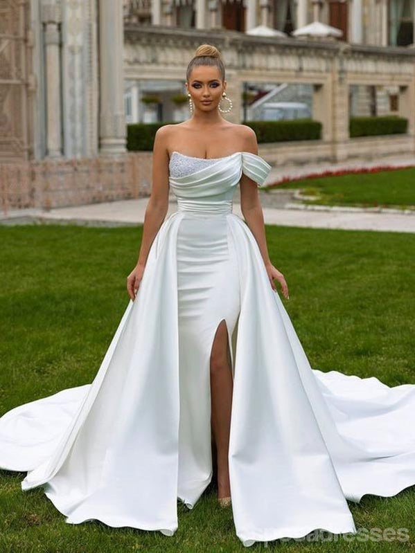 Off White Mermaid One Shoulder Side Slit Maxi Long Party Prom Dresses for Women - Elegant Formal Evening Gown for Homecoming, Wedding Guest, Cocktail & Special Occasions