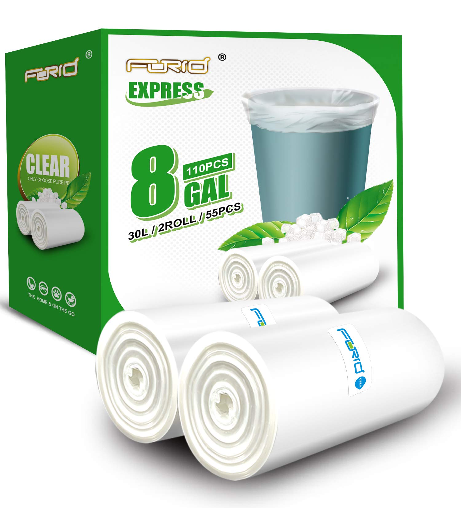 Clear Medium 8 Gallon (30 Liter) Trash Bags - 110 Count Durable Thick Plastic Garbage Bags for Wastebasket & Bin Liners | Perfect for Bathroom, Bedroom, Office & Kitchen Use