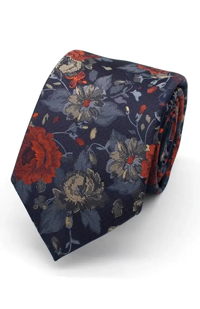 L A Smith Large Floral Tie - Elegant Silk Necktie for Men, Classic Vintage Floral Pattern, Perfect for Weddings, Business Meetings & Formal Occasions