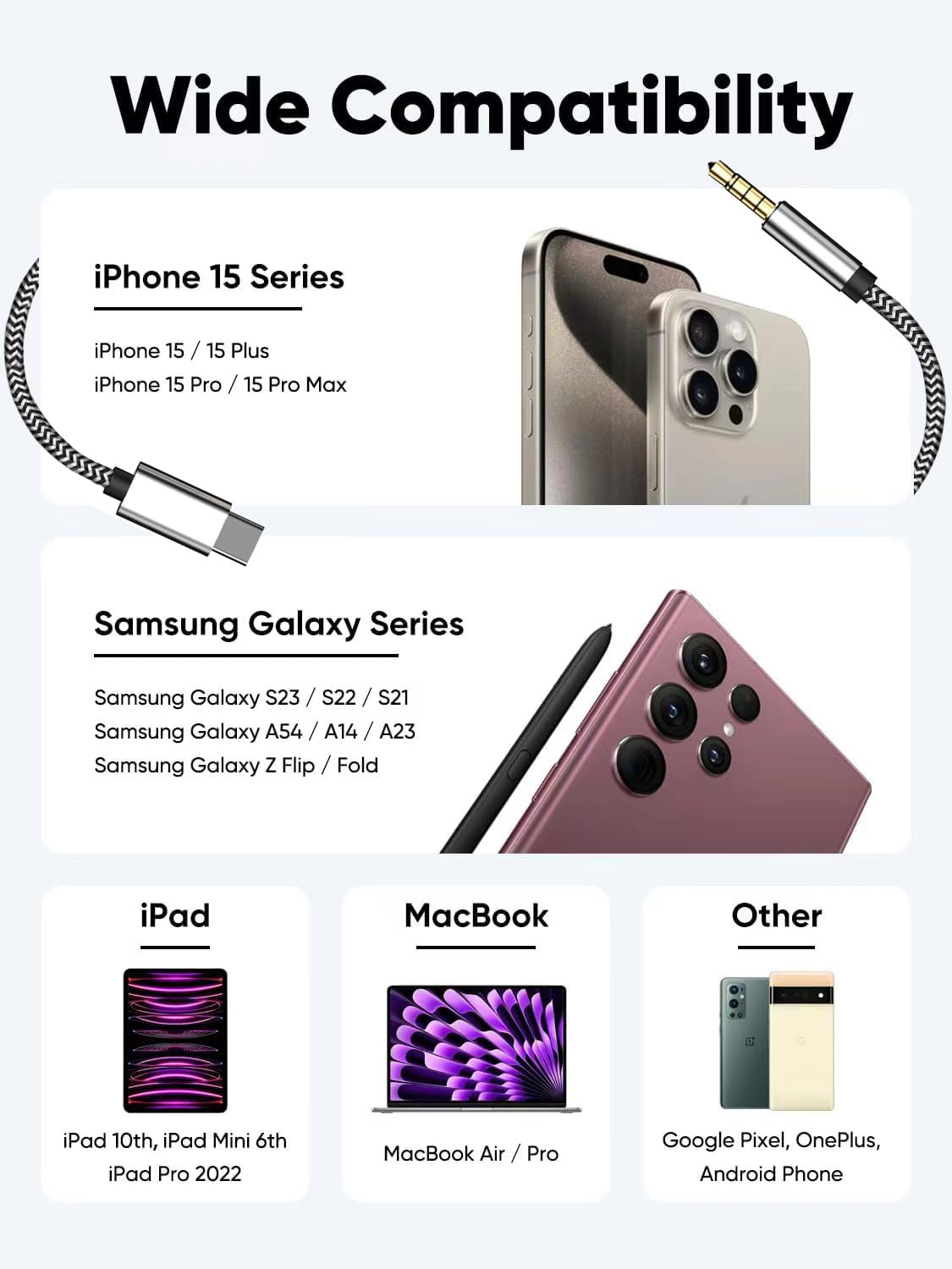 MFi Certified USB C to 3.5mm Aux Audio Cable for iPhone 16/15 Series - Nylon Braided Car Stereo Headphone Jack Adapter for iPhone 16/16 Plus/16 Pro/16 Pro Max/15/15 Pro - Perfect for Car Audio & Home Speakers